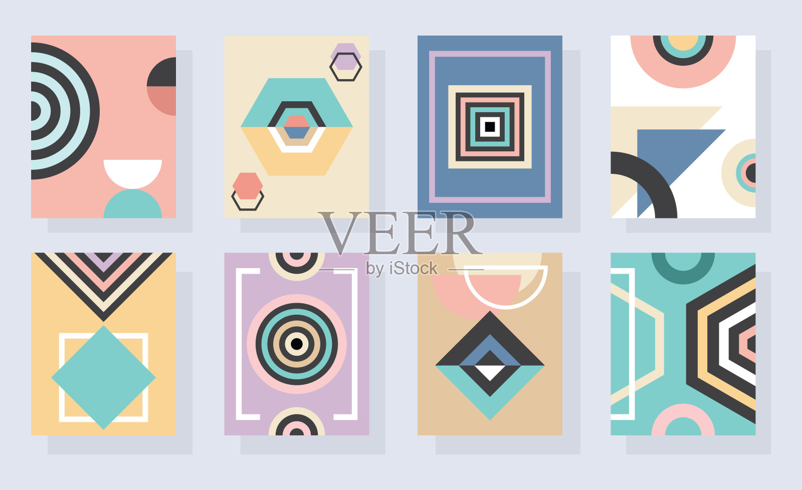 现代抽象和几何色彩垂直矩形框架和背景设置在蓝色插画图片素材