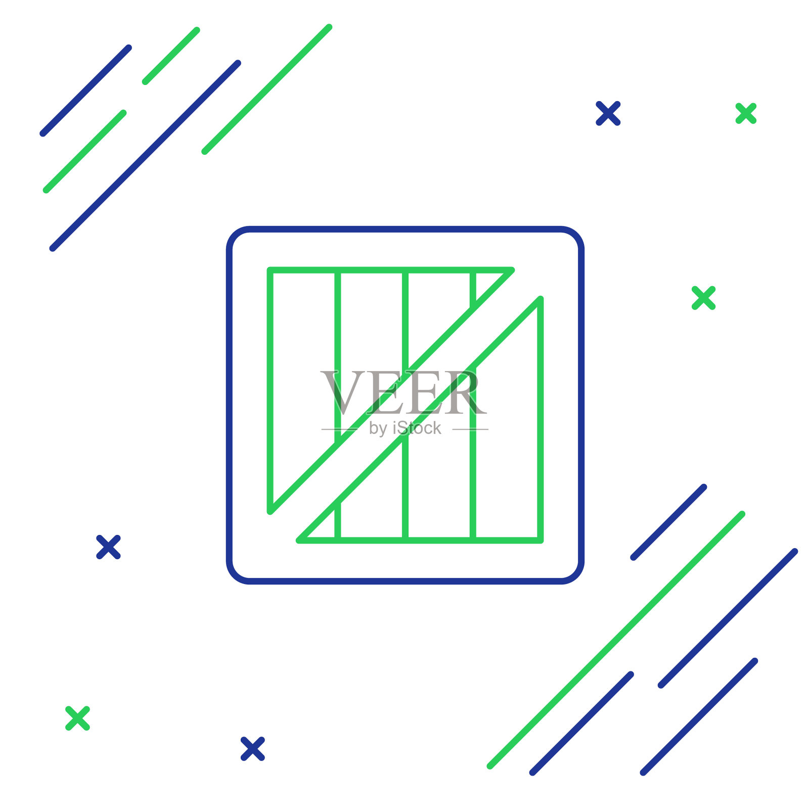 蓝色和绿色线军用弹药盒与一些弹药子弹图标孤立在白色的背景。色彩斑斓的轮廓的概念。矢量图图标素材