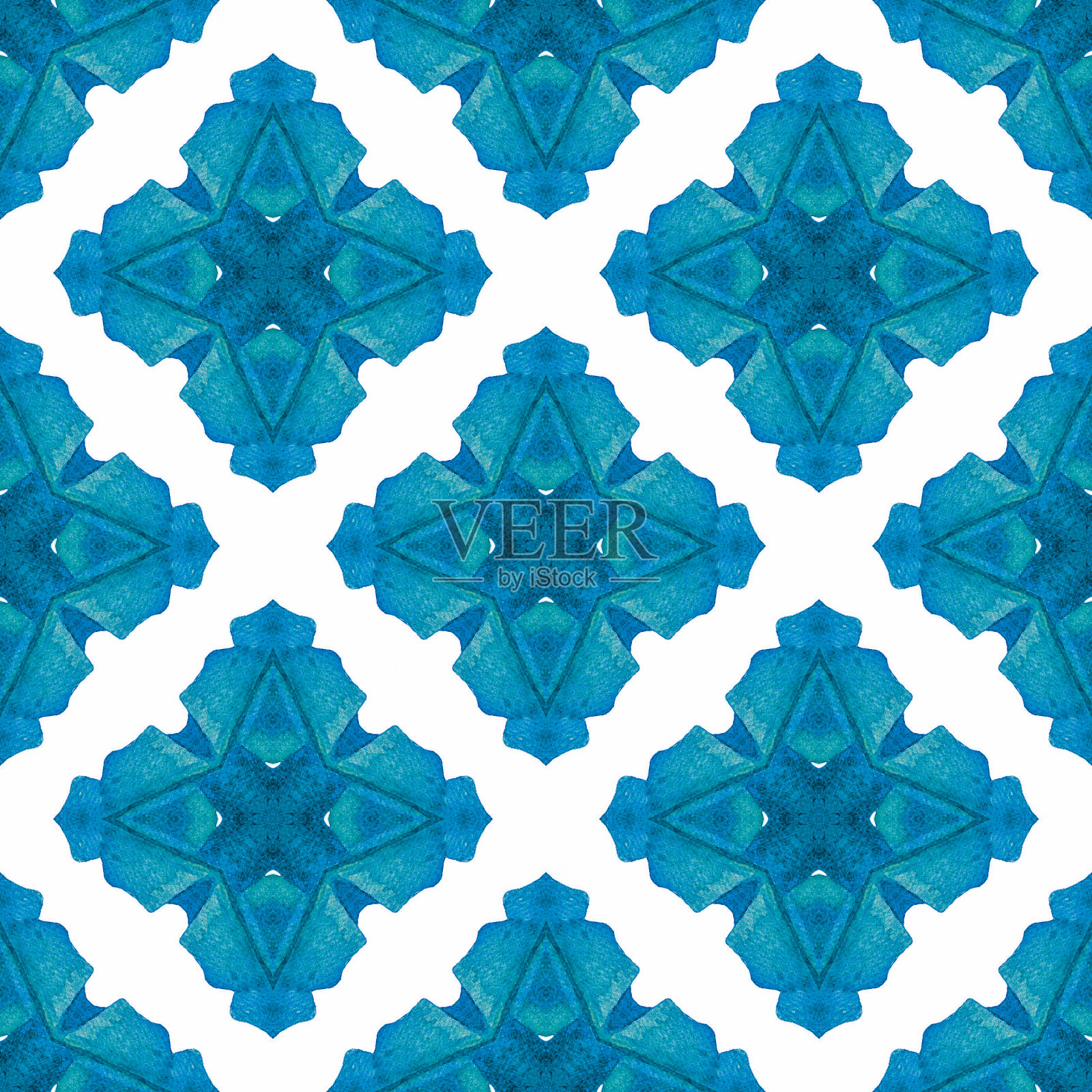 水彩夏季民族边界图案。蓝色的插画图片素材