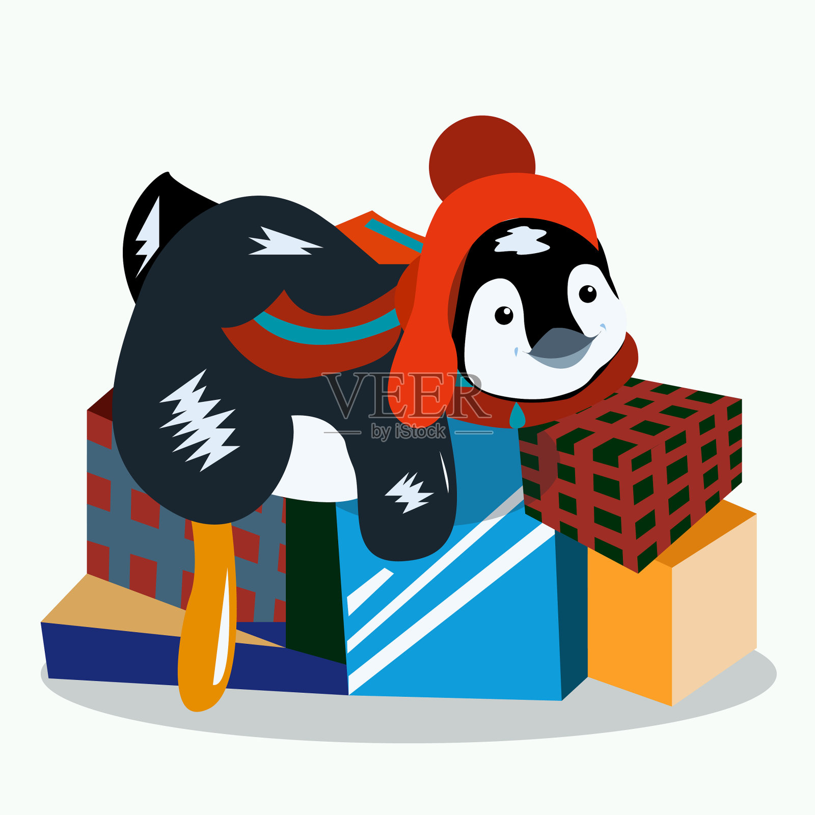 企鹅躺在山上送礼插画图片素材