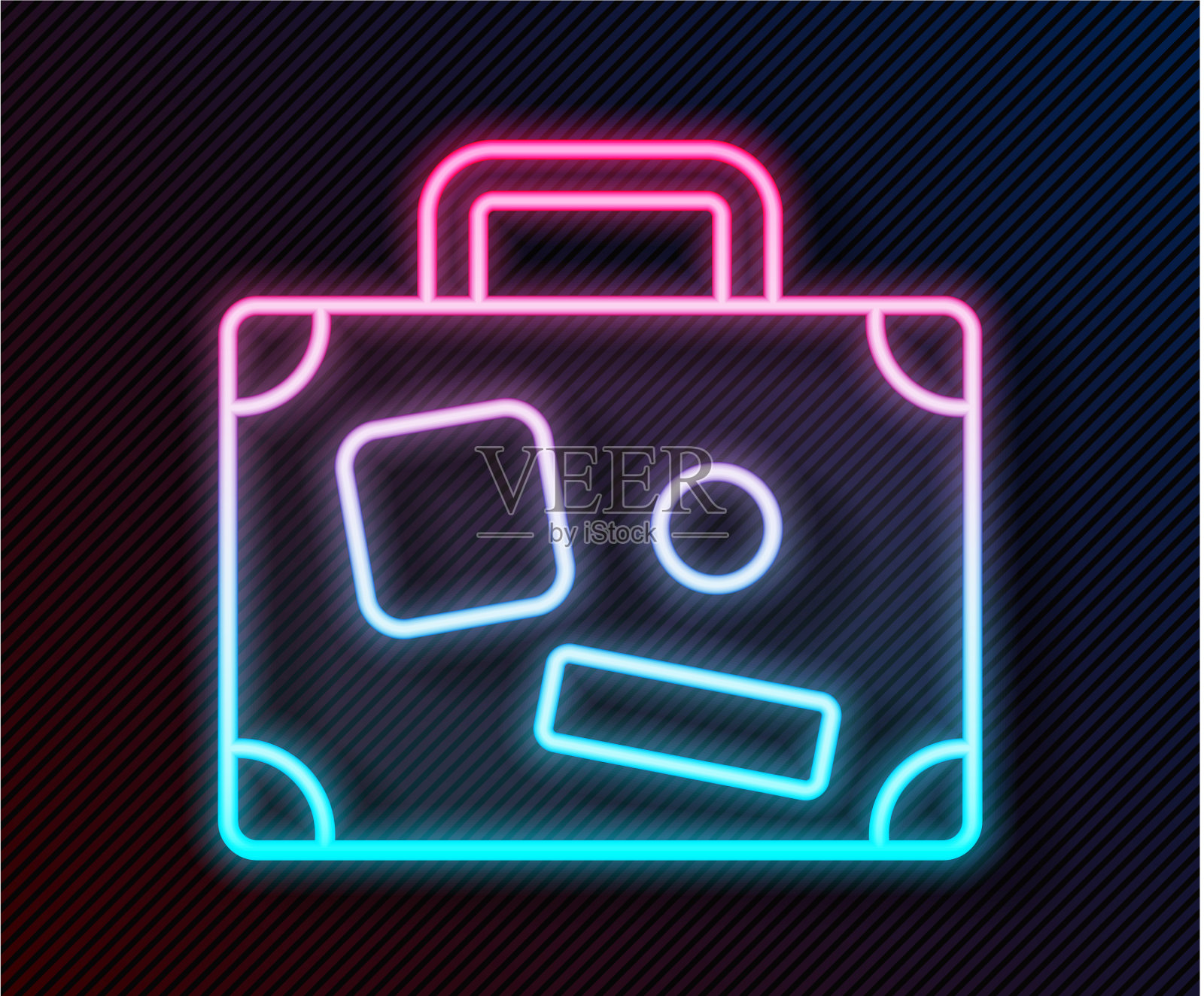 发光的霓虹灯线旅行箱旅行图标插画图片素材