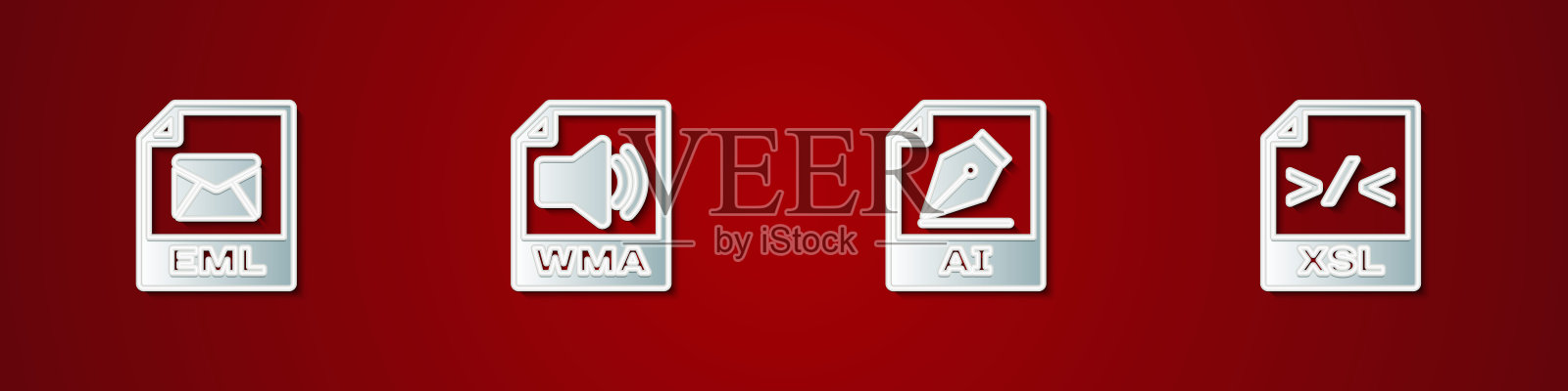 设置EML文件文档,WMA, AI和XSL图标。向量插画图片素材