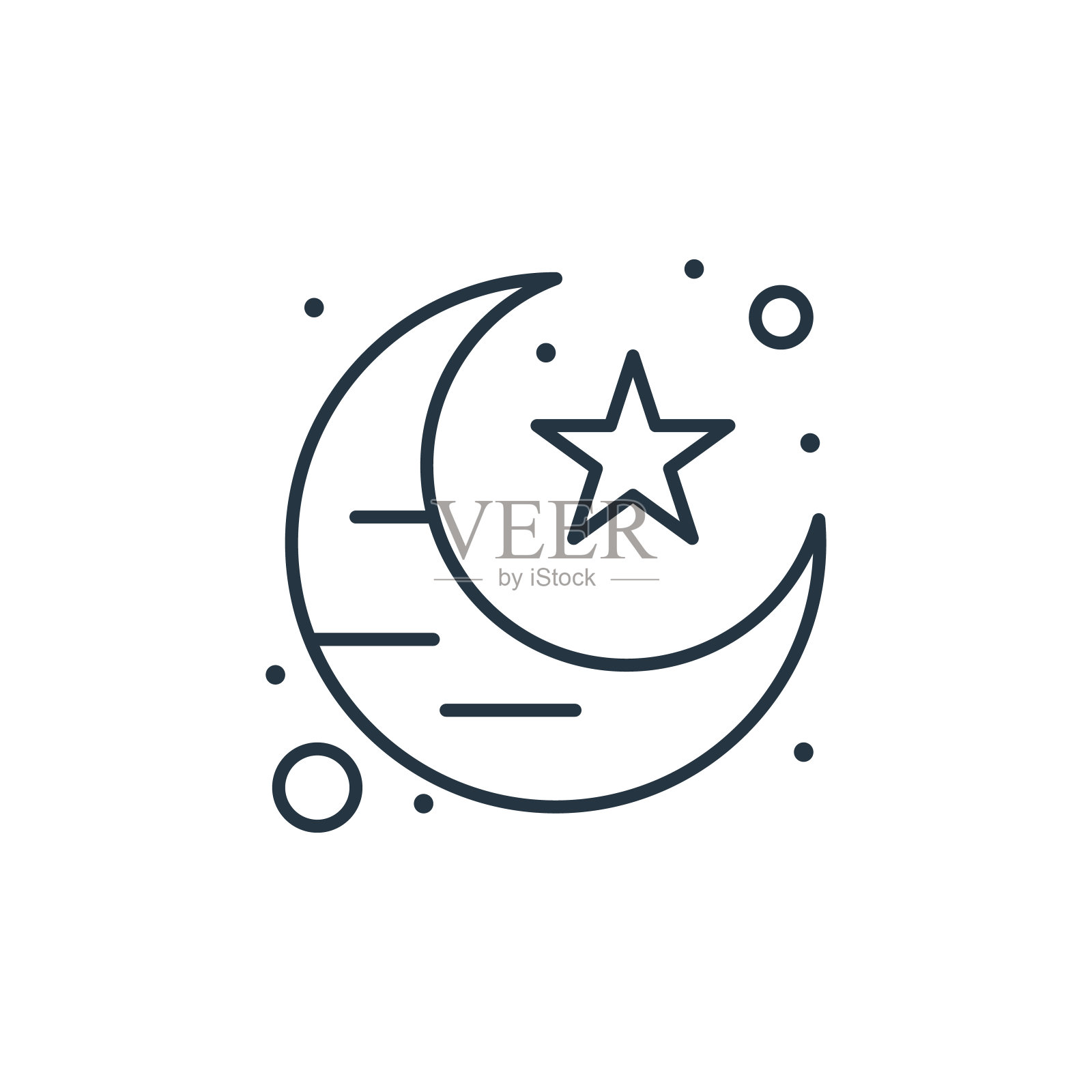 新月矢量图标孤立在白色背景。轮廓,细线新月图标,用于网站设计和手机,应用程序开发。细线新月轮廓图标矢量插图。插画图片素材