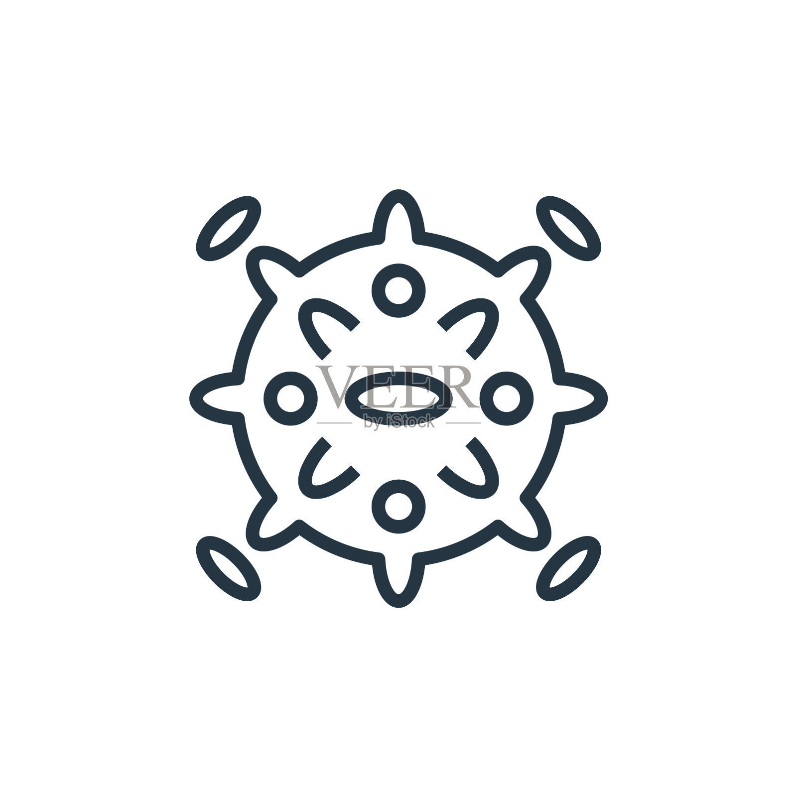 冠状病毒载体图标孤立在白色背景上。轮廓线、细线冠状病毒图标用于网站设计和手机、应用程序开发。细线冠状病毒轮廓图标矢量插图。图标素材