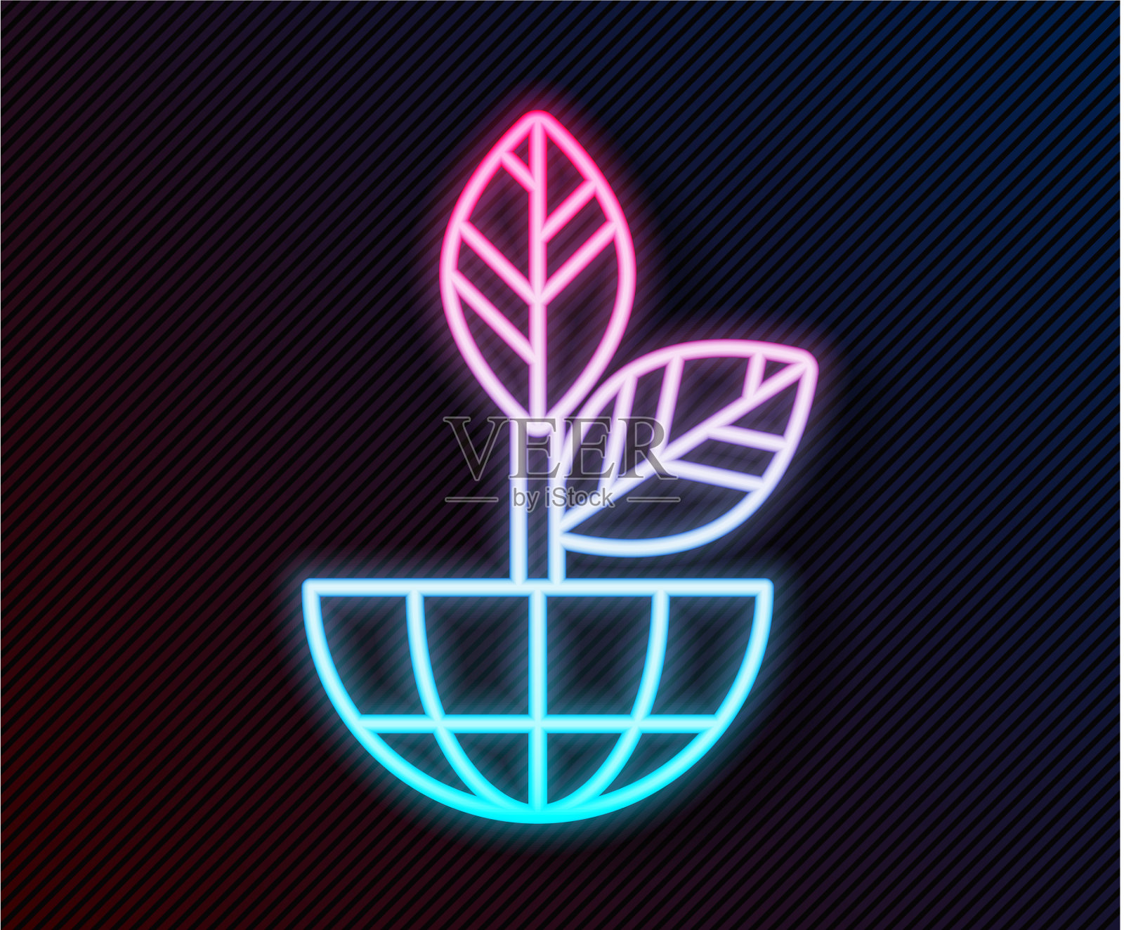 发光的霓虹灯线地球和植物图标插画图片素材