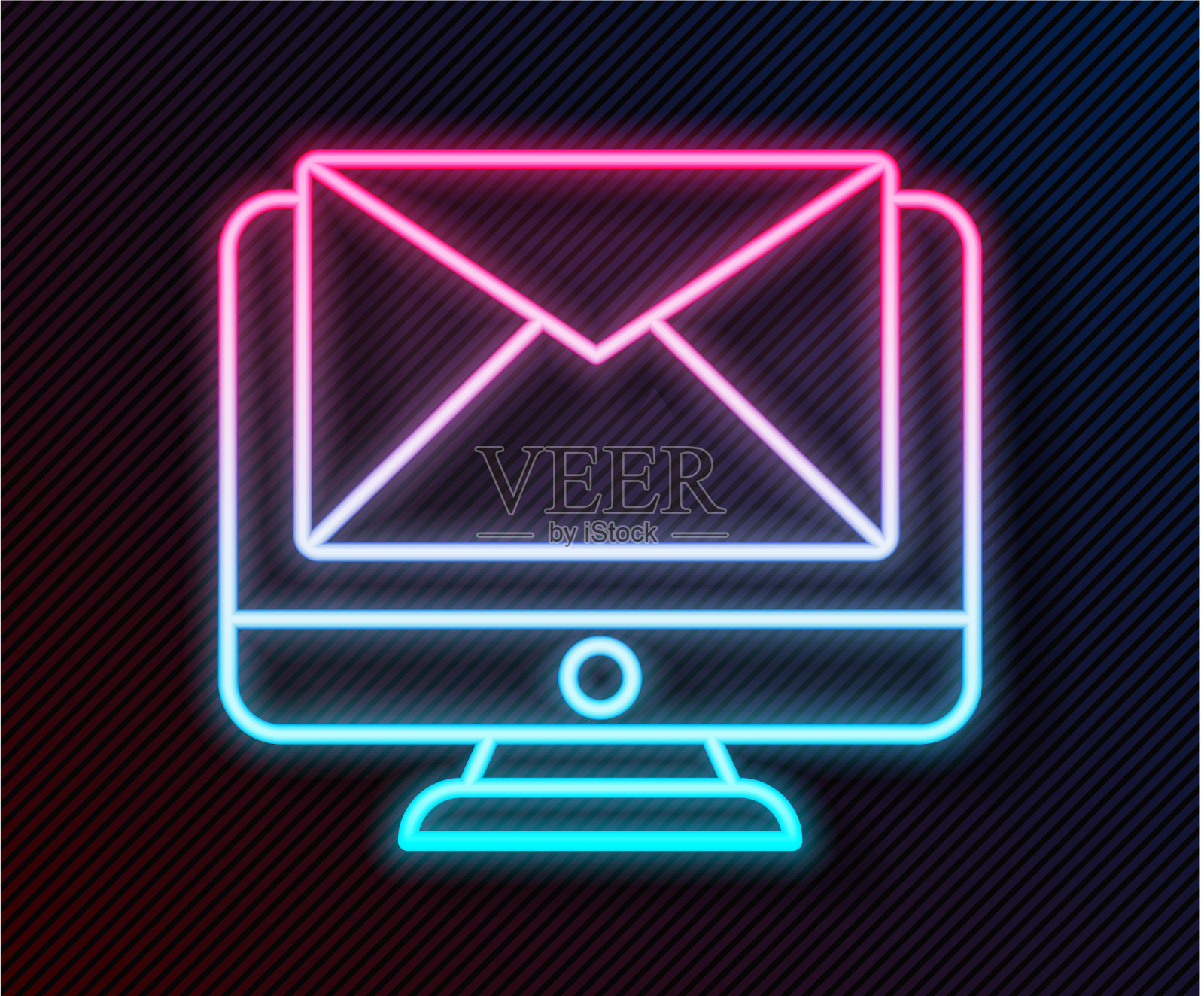 发光的霓虹灯线监视器和信封新的插画图片素材