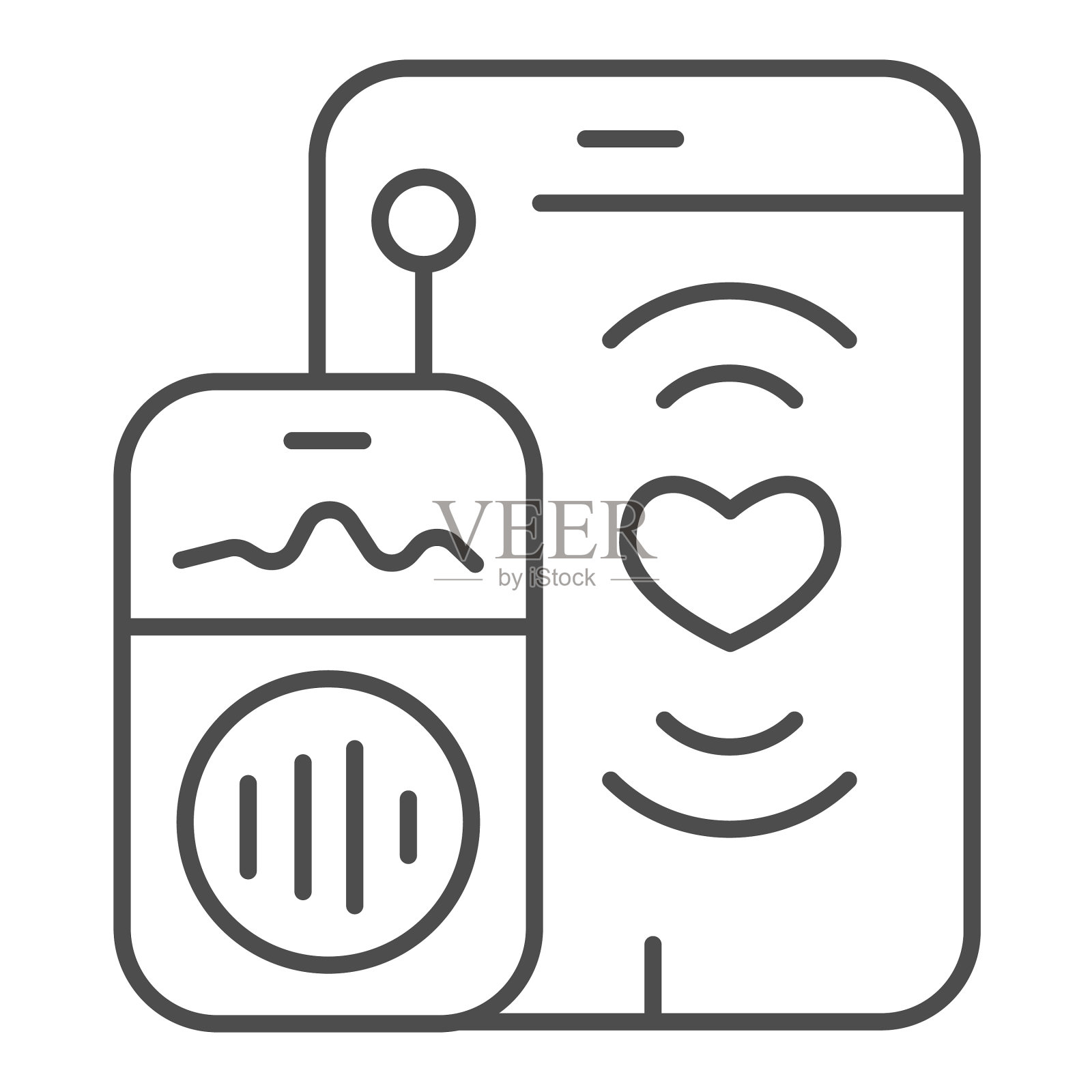 平板电脑和婴儿收音机细线图标班尼插画图片素材