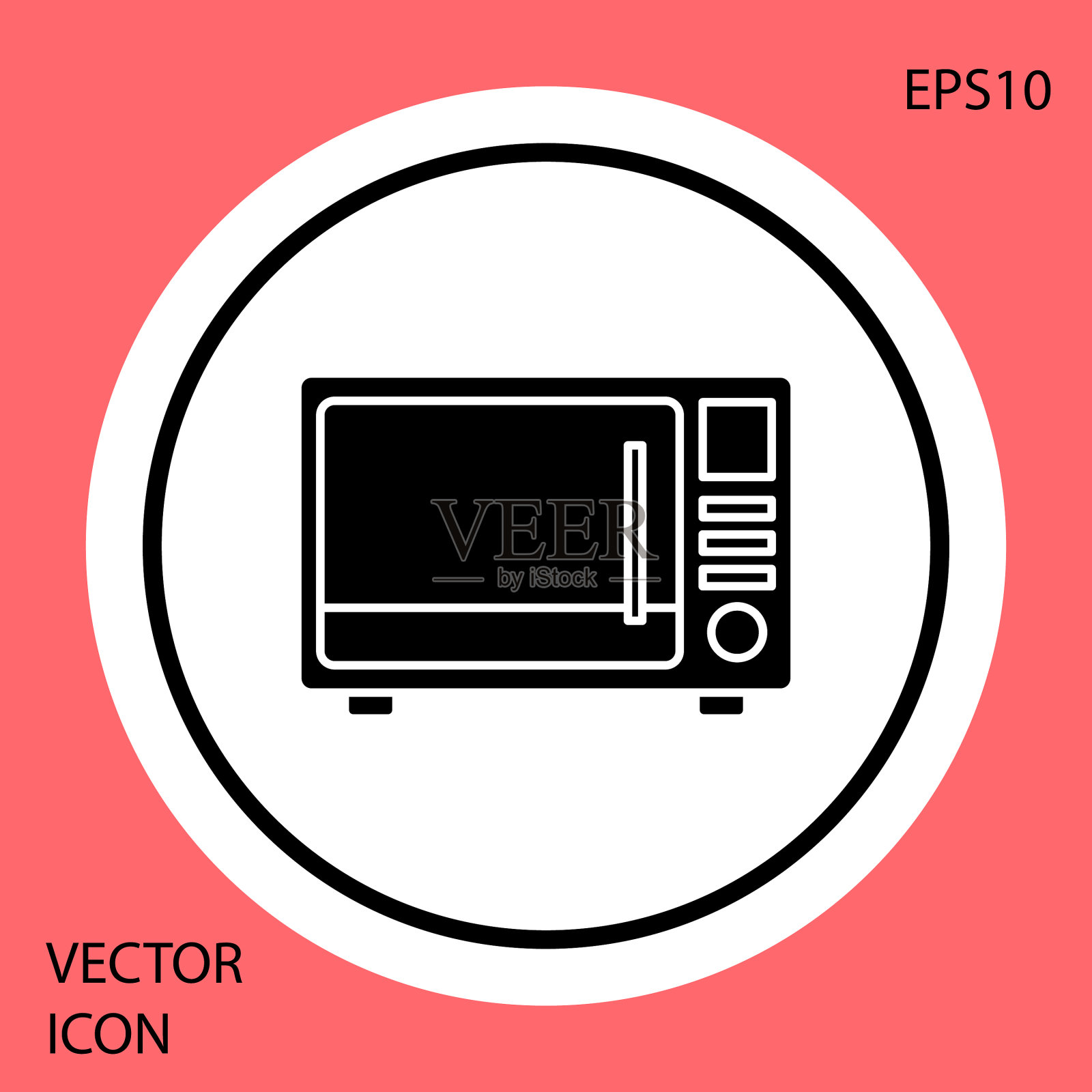 黑色微波炉图标孤立在红色图标素材
