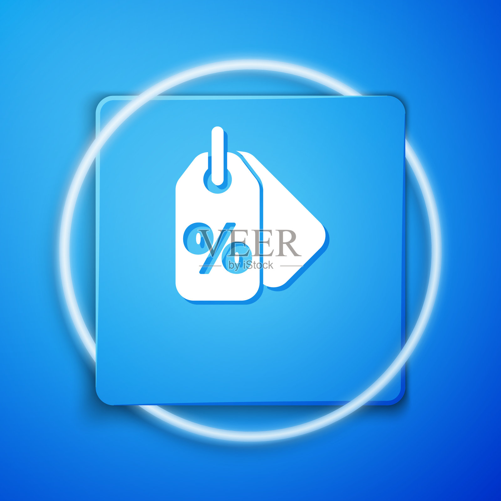 白色折扣百分比标签图标孤立在蓝色插画图片素材