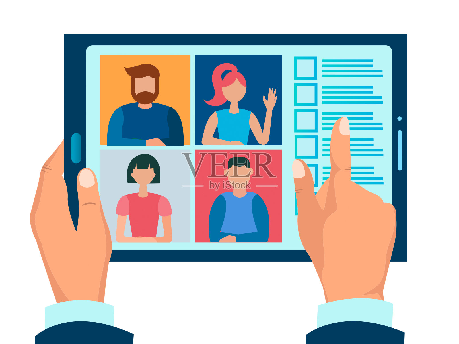 网络研讨会、培训、在线商务会议。插画图片素材