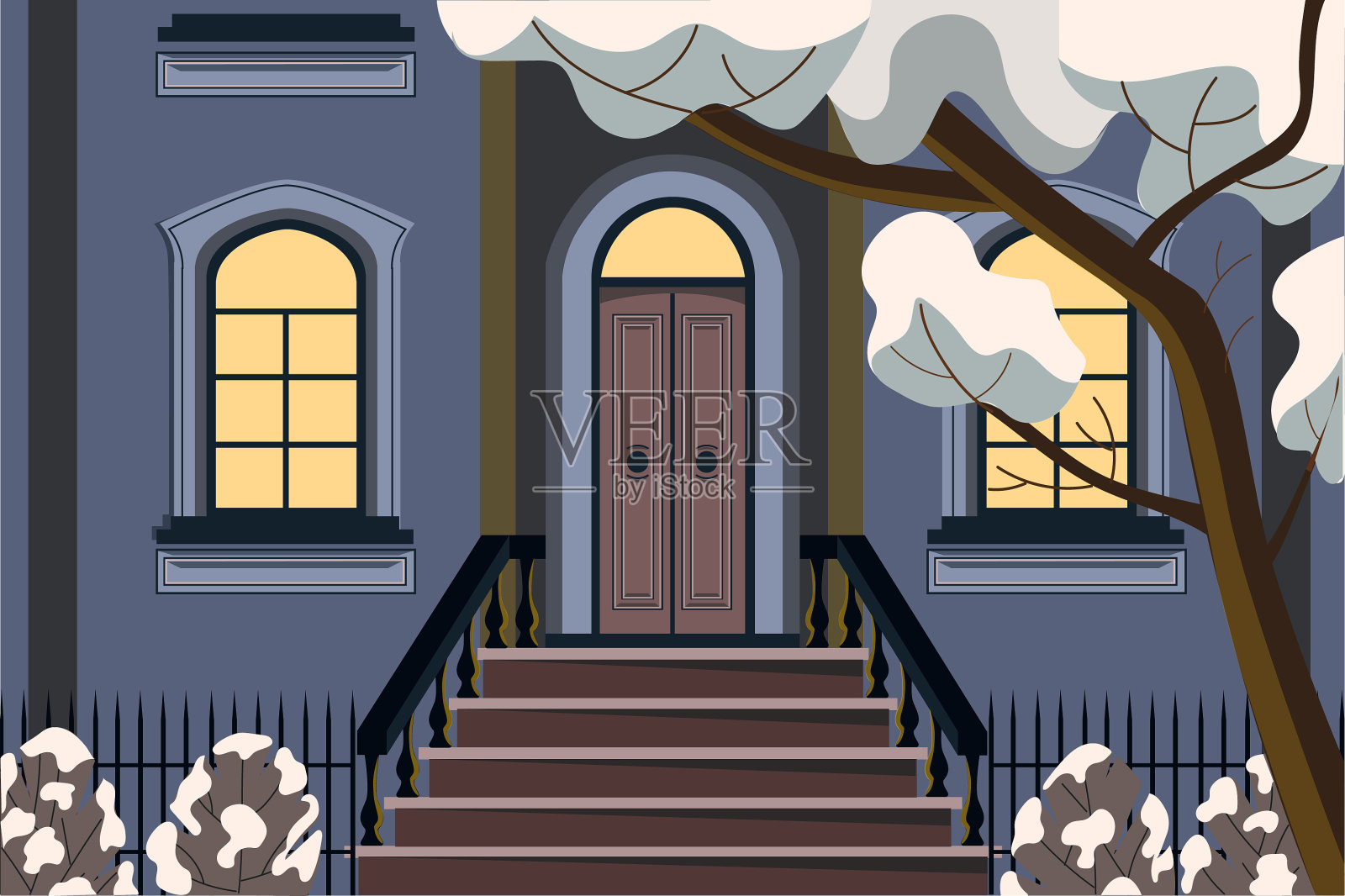 城市景观与建筑。矢量插图。冬天的风景。纽约的冬天插画图片素材