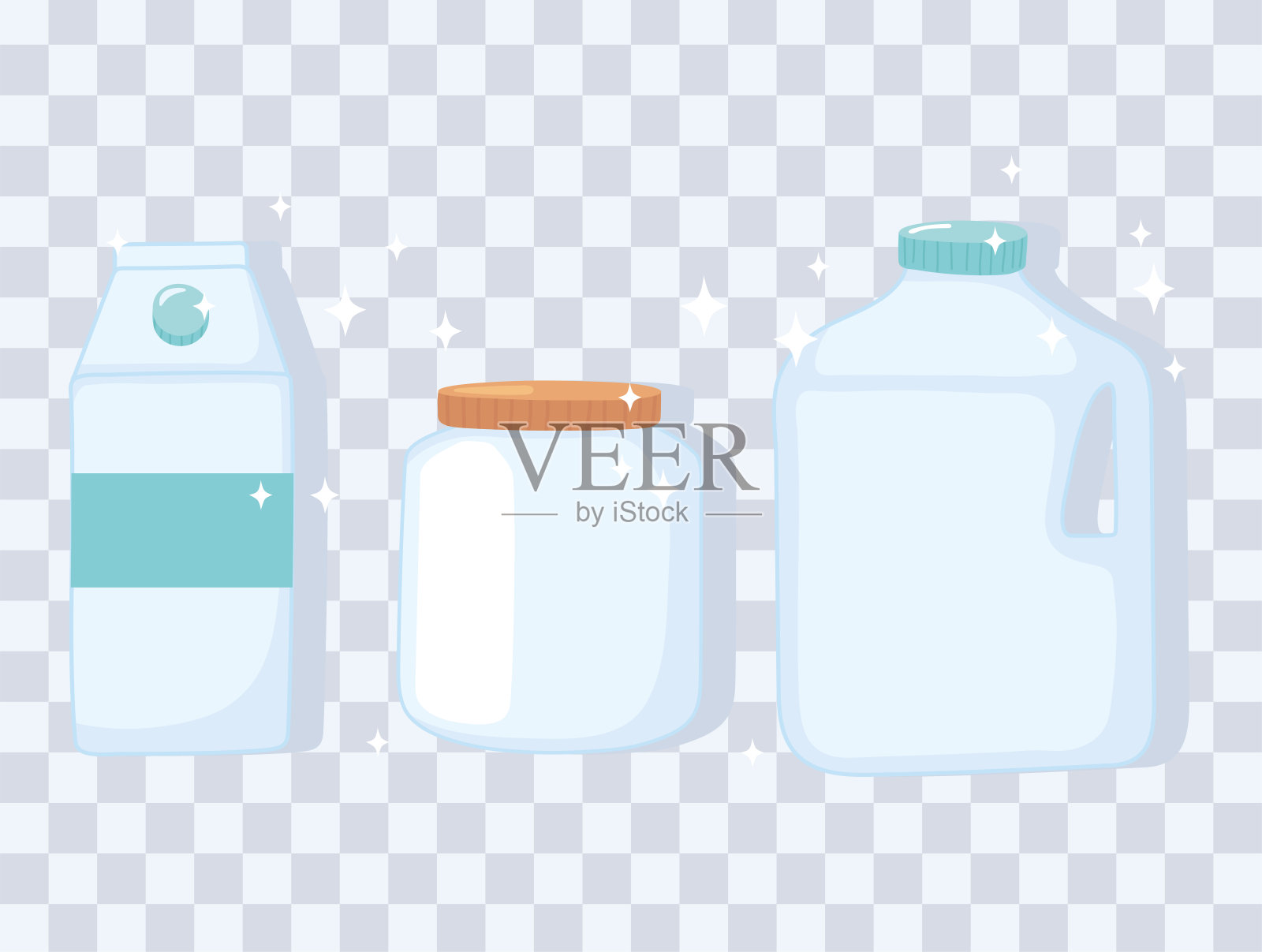 塑料或玻璃杯子,瓶子模型,瓶子罐和盒子容器插画图片素材