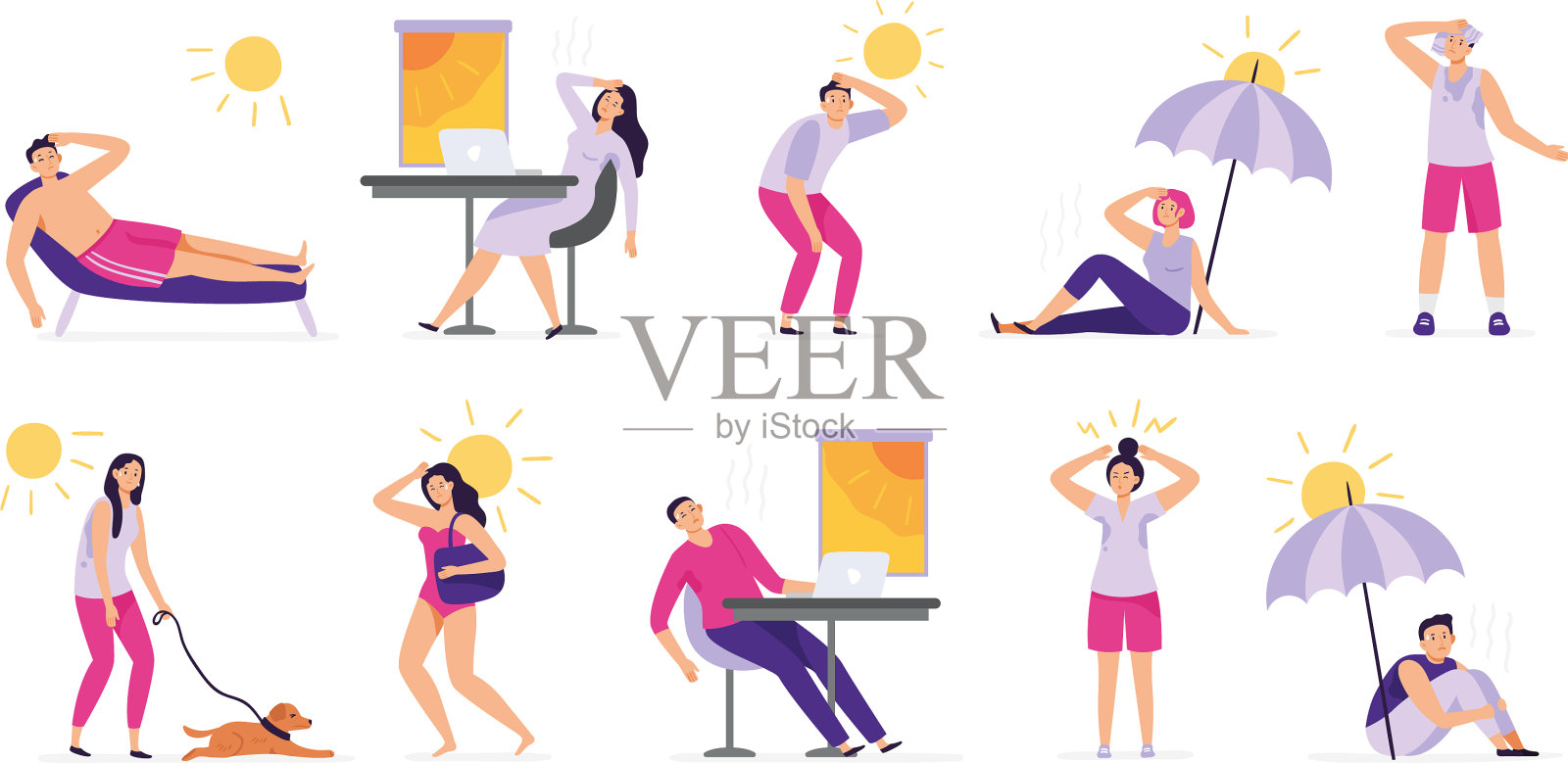 人们在炎热的夏天中暑插画图片素材