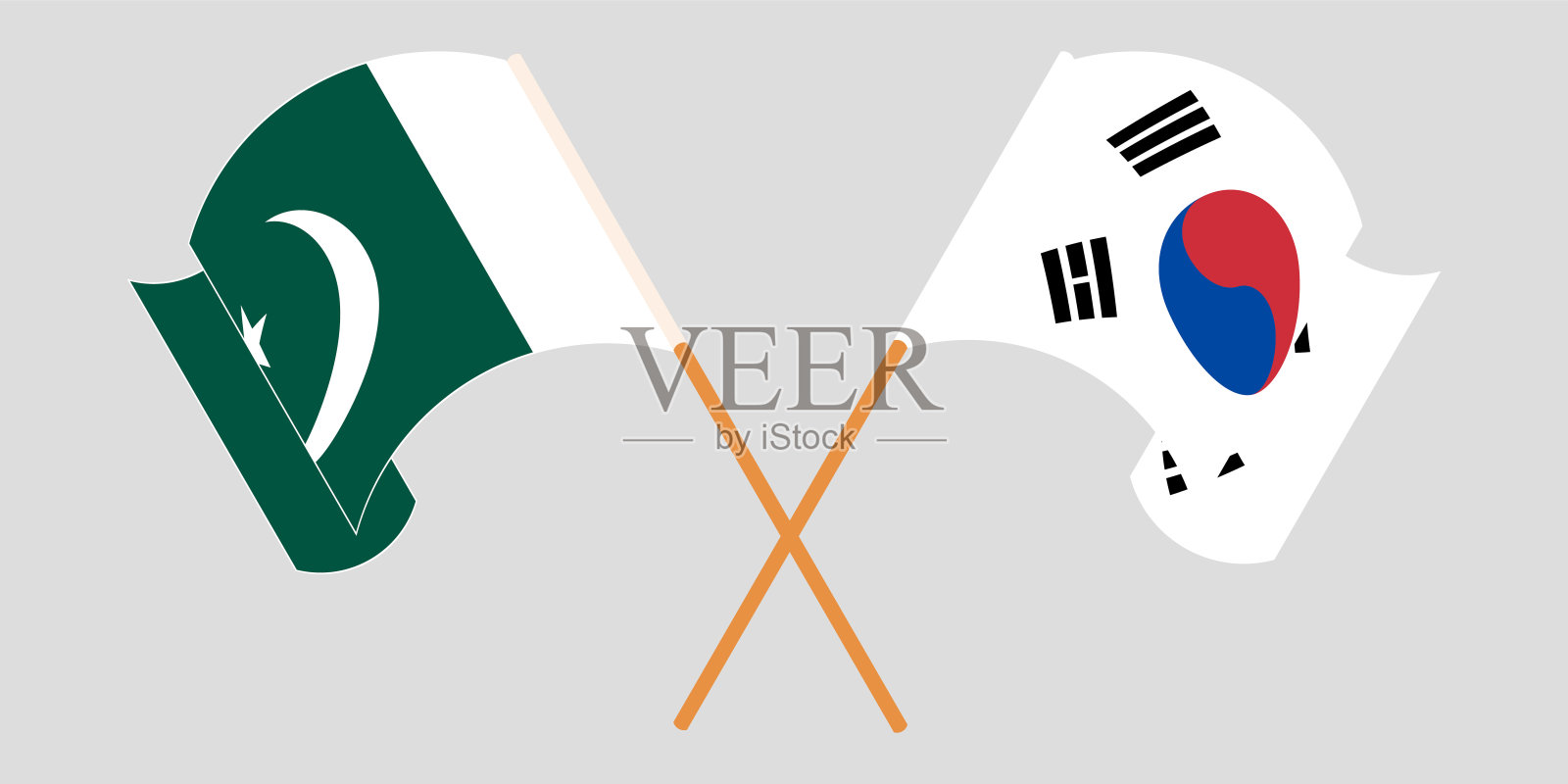 交叉挥舞的巴基斯坦和韩国国旗插画图片素材