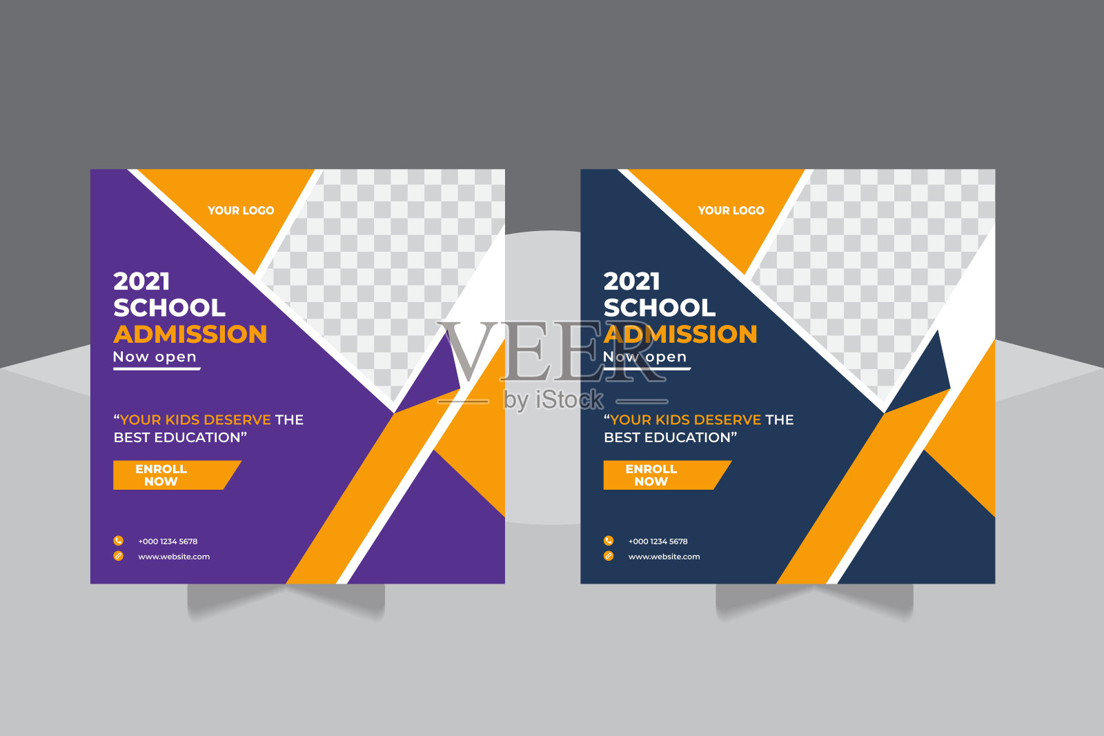 学校教育招生社交媒体贴,学生回学校招生推广社交媒体贴横幅模板插画图片素材