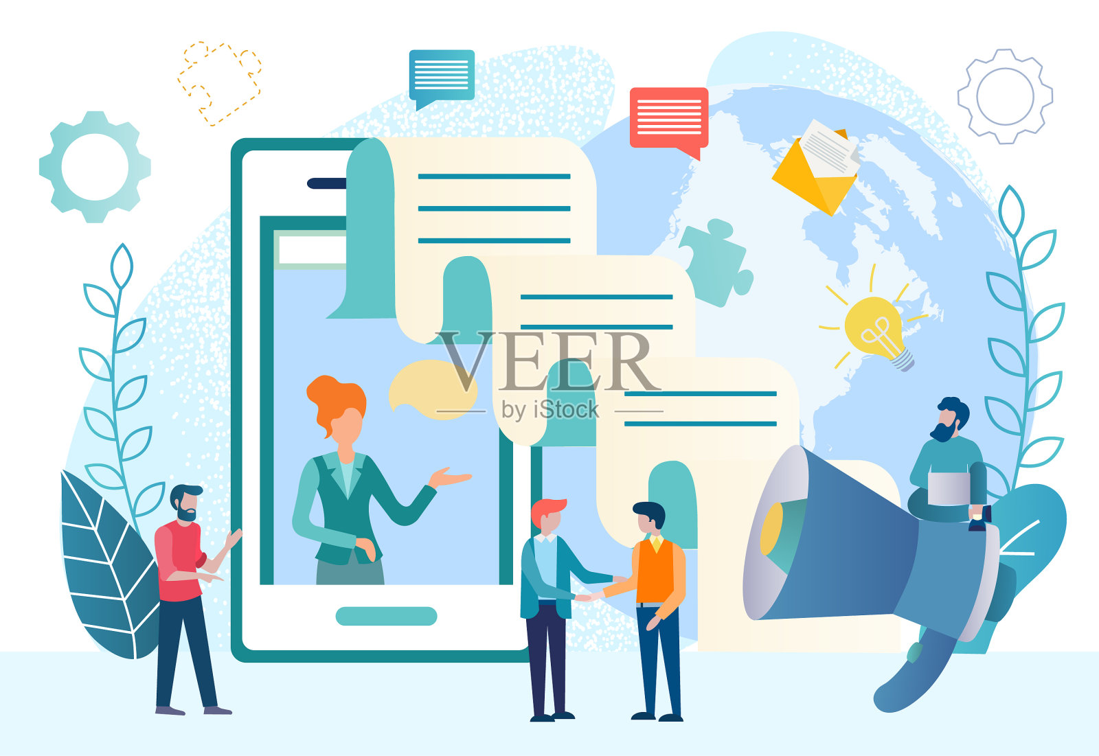 使用smartfon在线工作和聊天插画图片素材