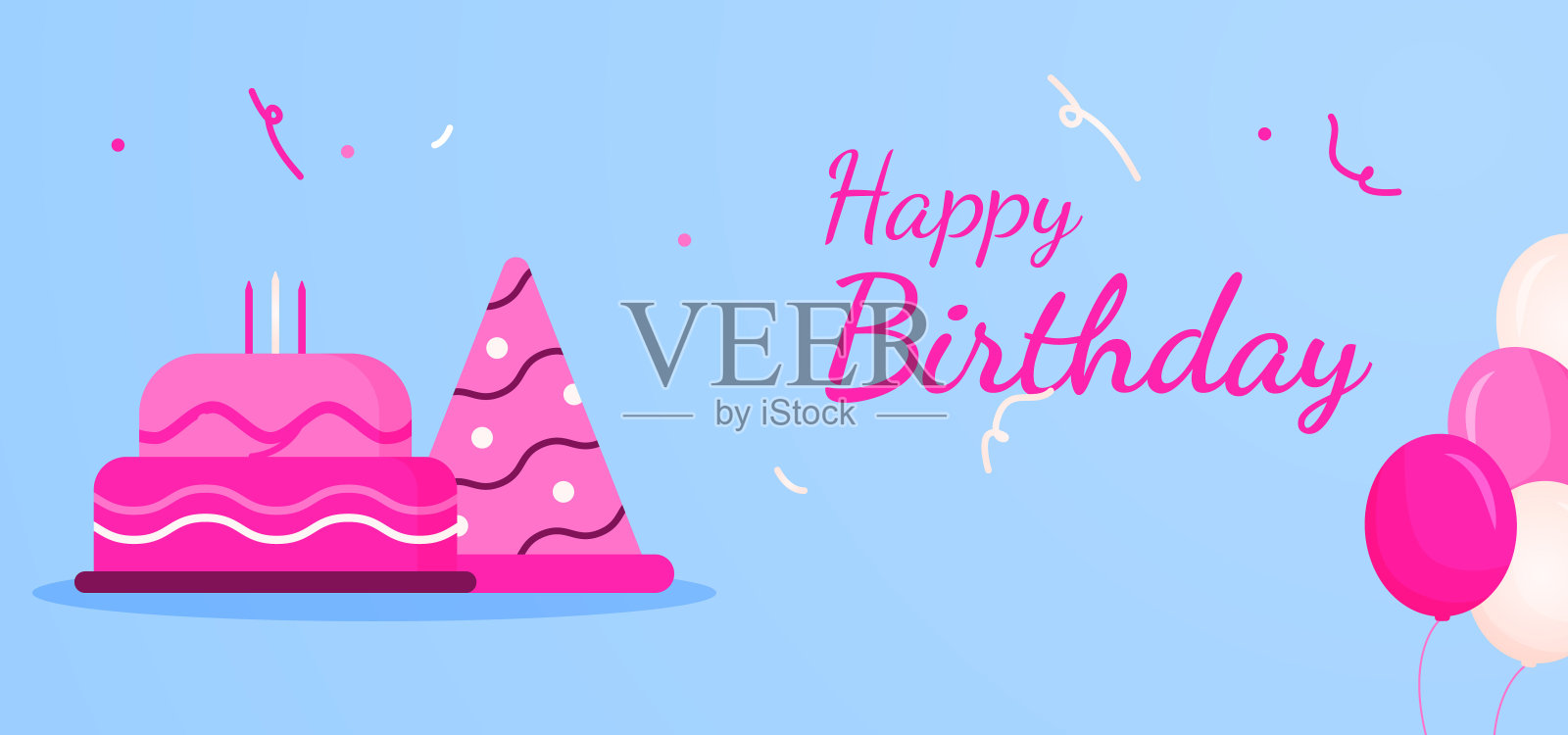 模板设计背景为粉色女孩祝福生日快乐插画图片素材