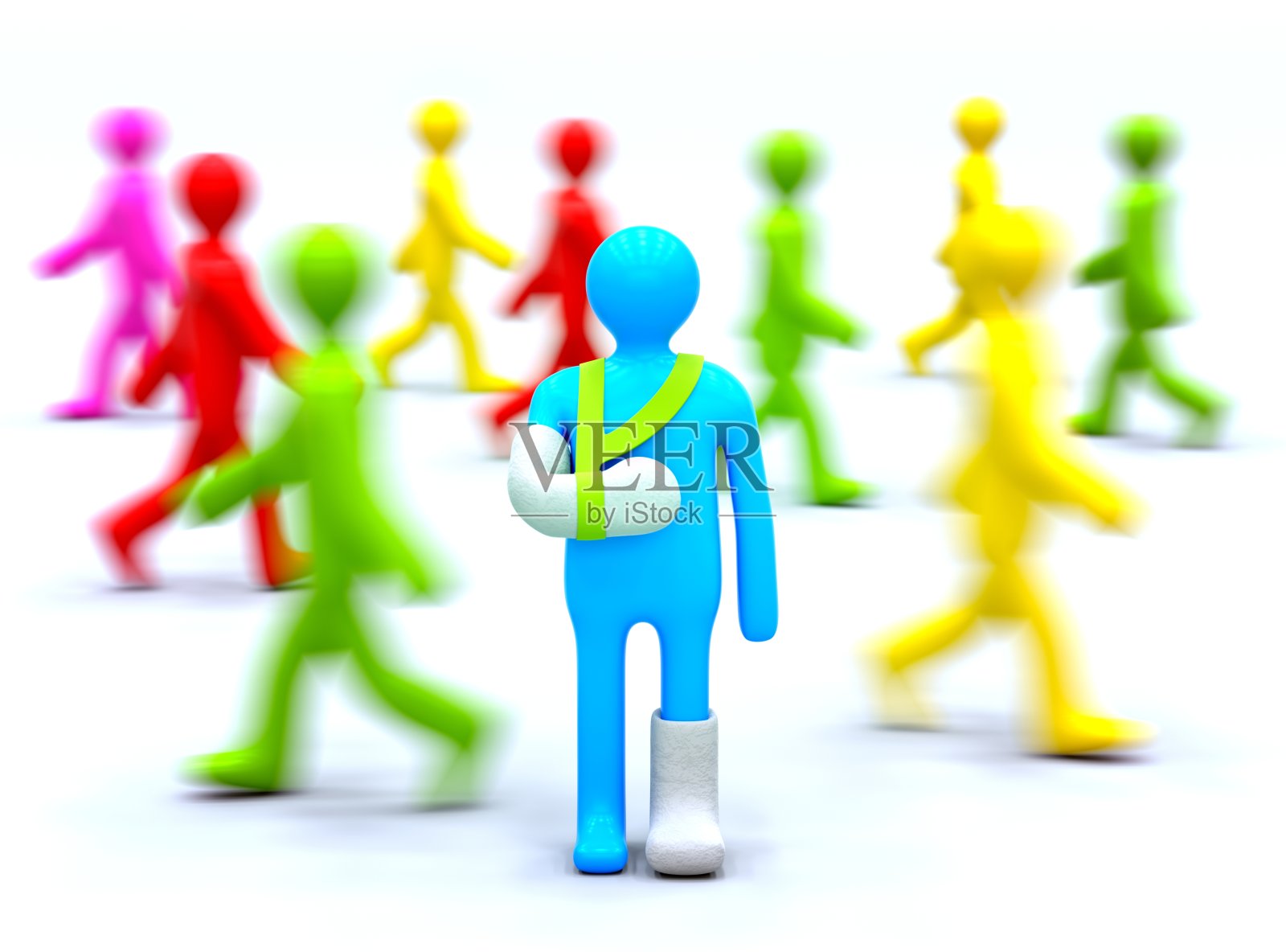 受伤的人在健康和活跃的步行的人面前照片摄影图片