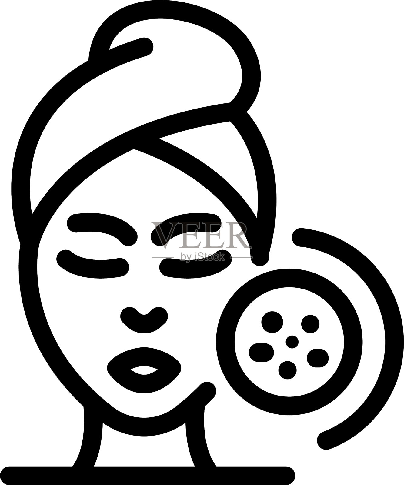 女性脸部和痤疮图标轮廓风格插画图片素材