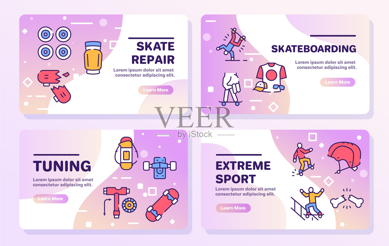 滑板标志颜色线性图标集图标素材