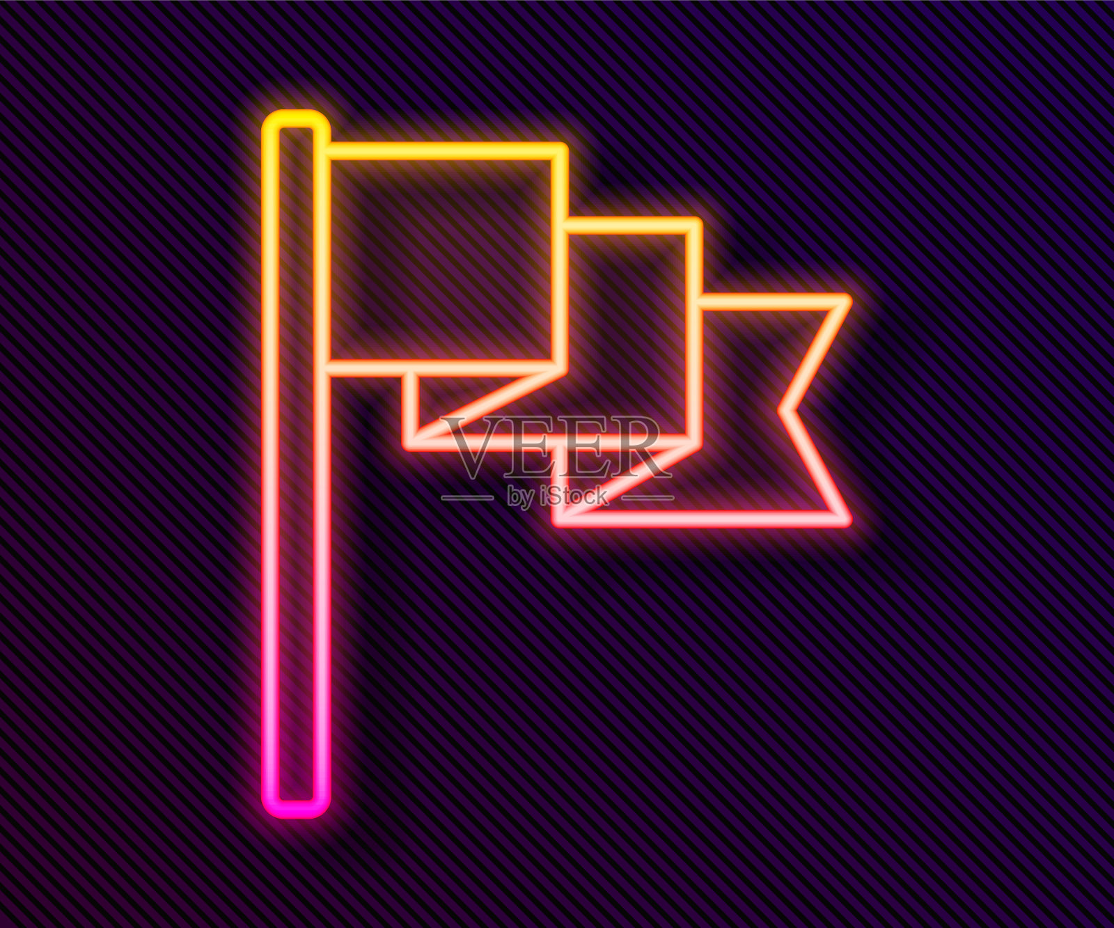 发光的霓虹灯线旗帜图标隔离在黑色背景。位置标记符号。向量插画图片素材