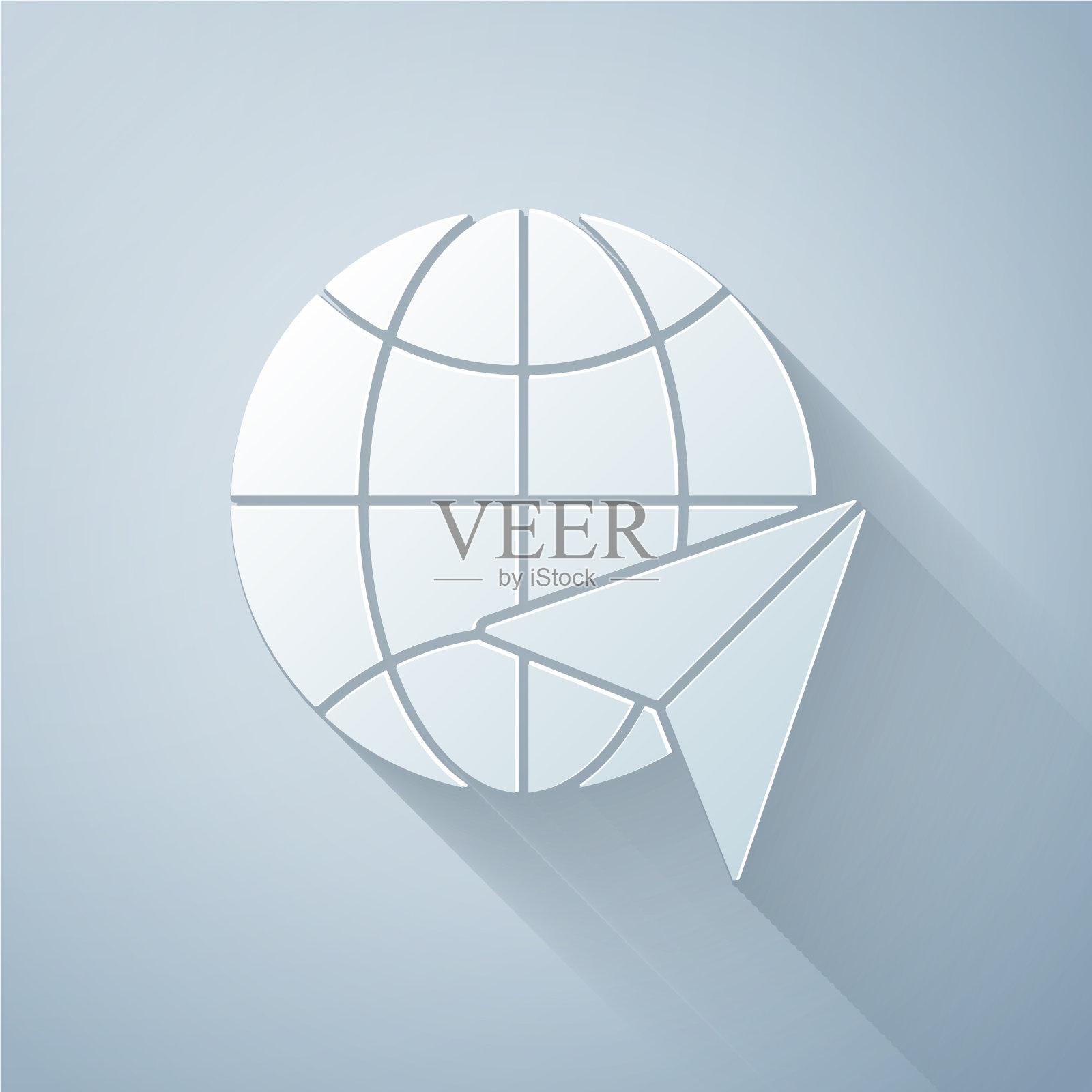 剪纸地球仪与飞行飞机图标隔离图标素材