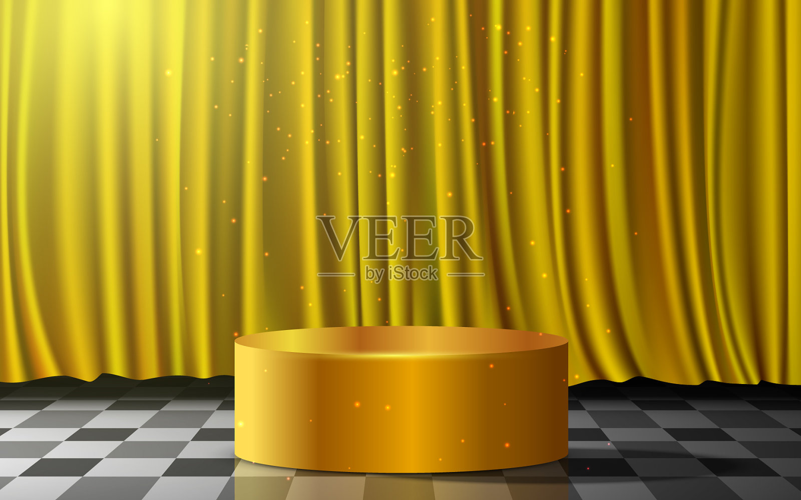 瓷砖地板上的金色讲台插画图片素材