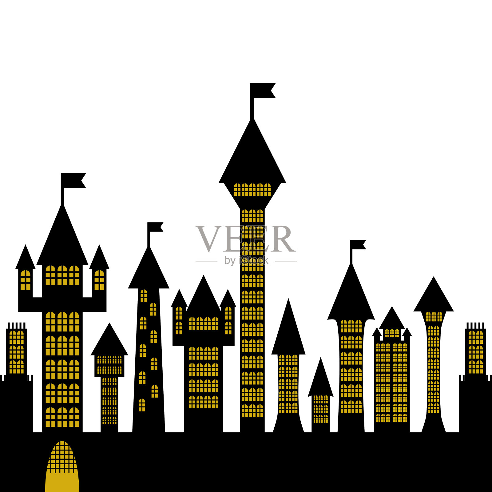 孤立向量古哥特式城堡黑色剪影插画图片素材