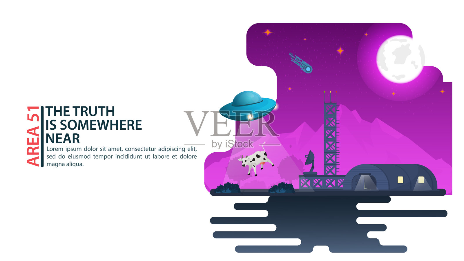 飞碟绑架宠物牛插画图片素材