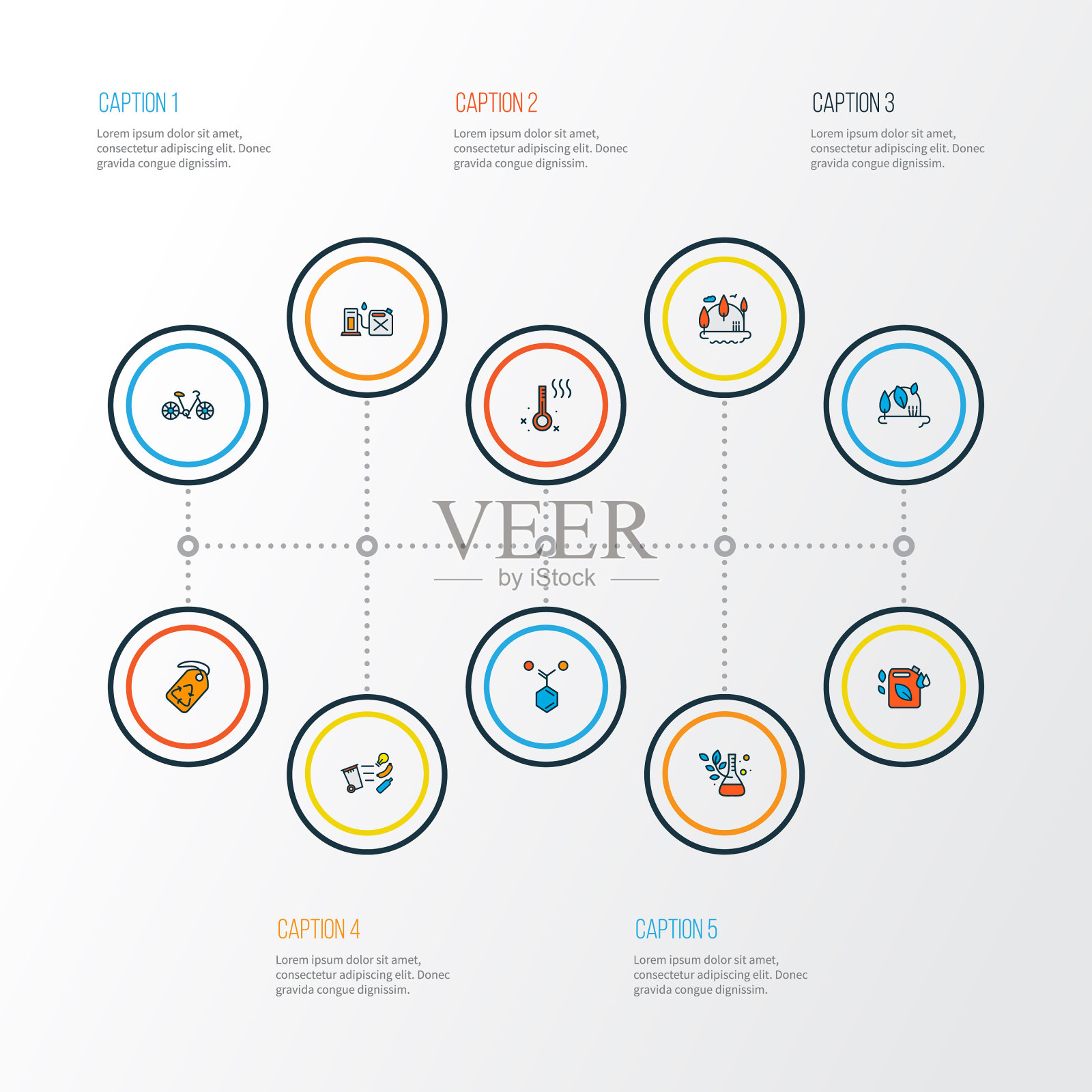 生态图标彩色线设置与植物温度计图标素材