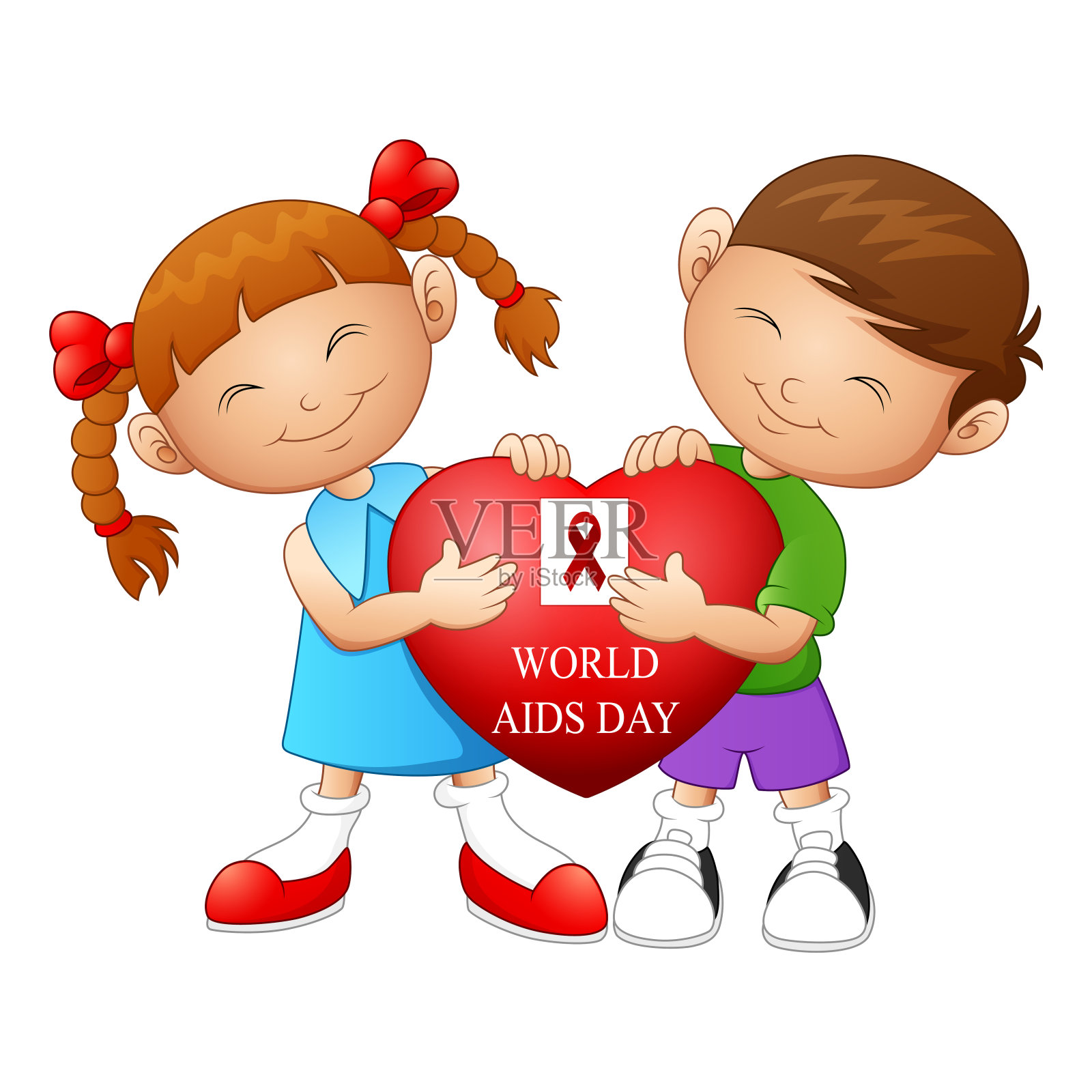 儿童手捧红心与文字世界艾滋病日设计元素图片