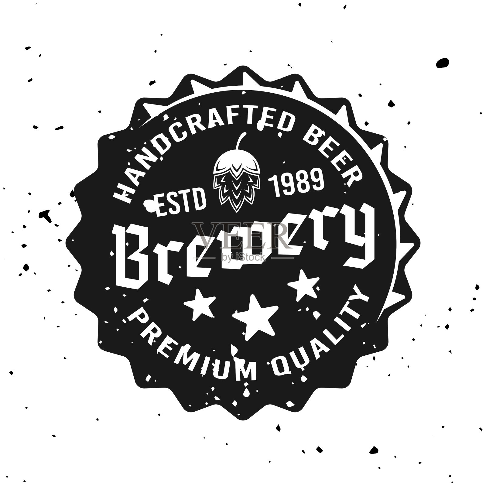 啤酒帽与文本向量徽章,标签,徽章,邮票或标志在单色复古风格。孤立在白色背景,可移动垃圾纹理插画图片素材