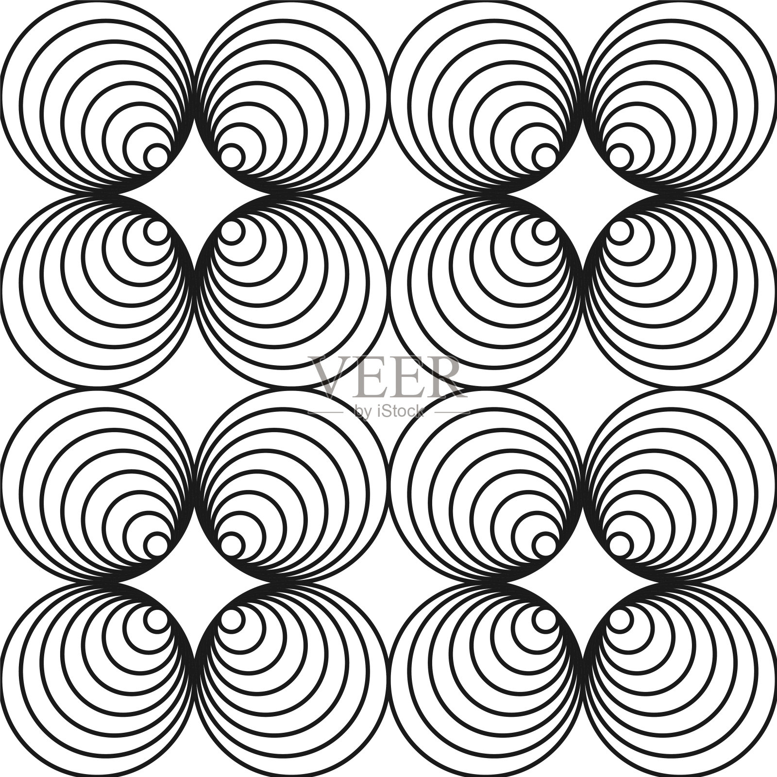 单色无缝圆形图案-漩涡装饰设计。插画图片素材