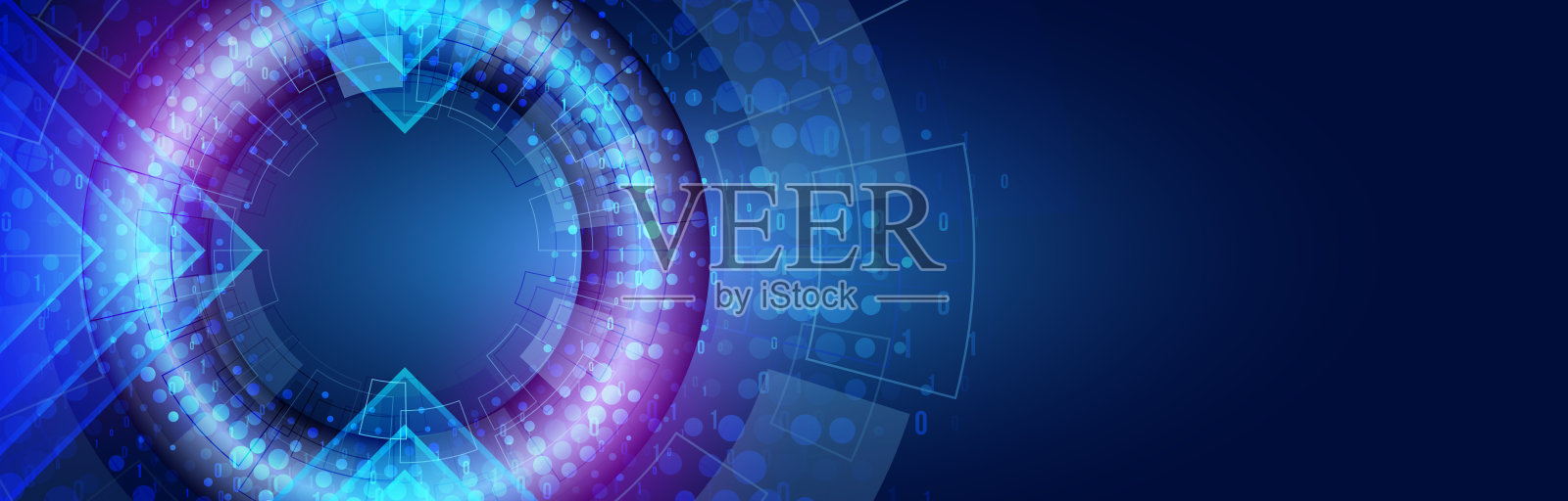 广阔的未来界设计创新概念。抽象的通信矢量图。科幻蓝色背景与各种技术元素。插画图片素材