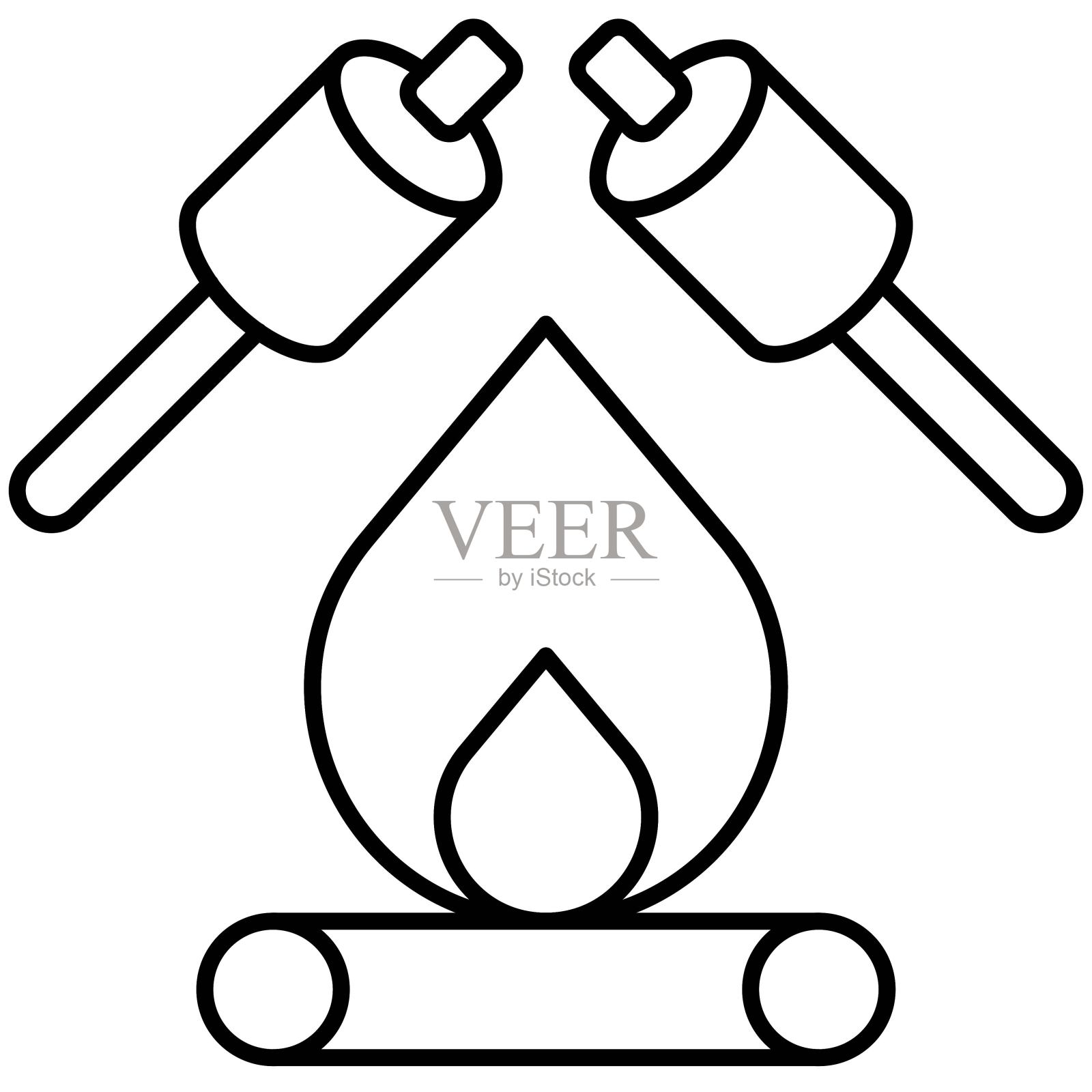 棉花糖烤图标,暑假相关矢量插画图片素材