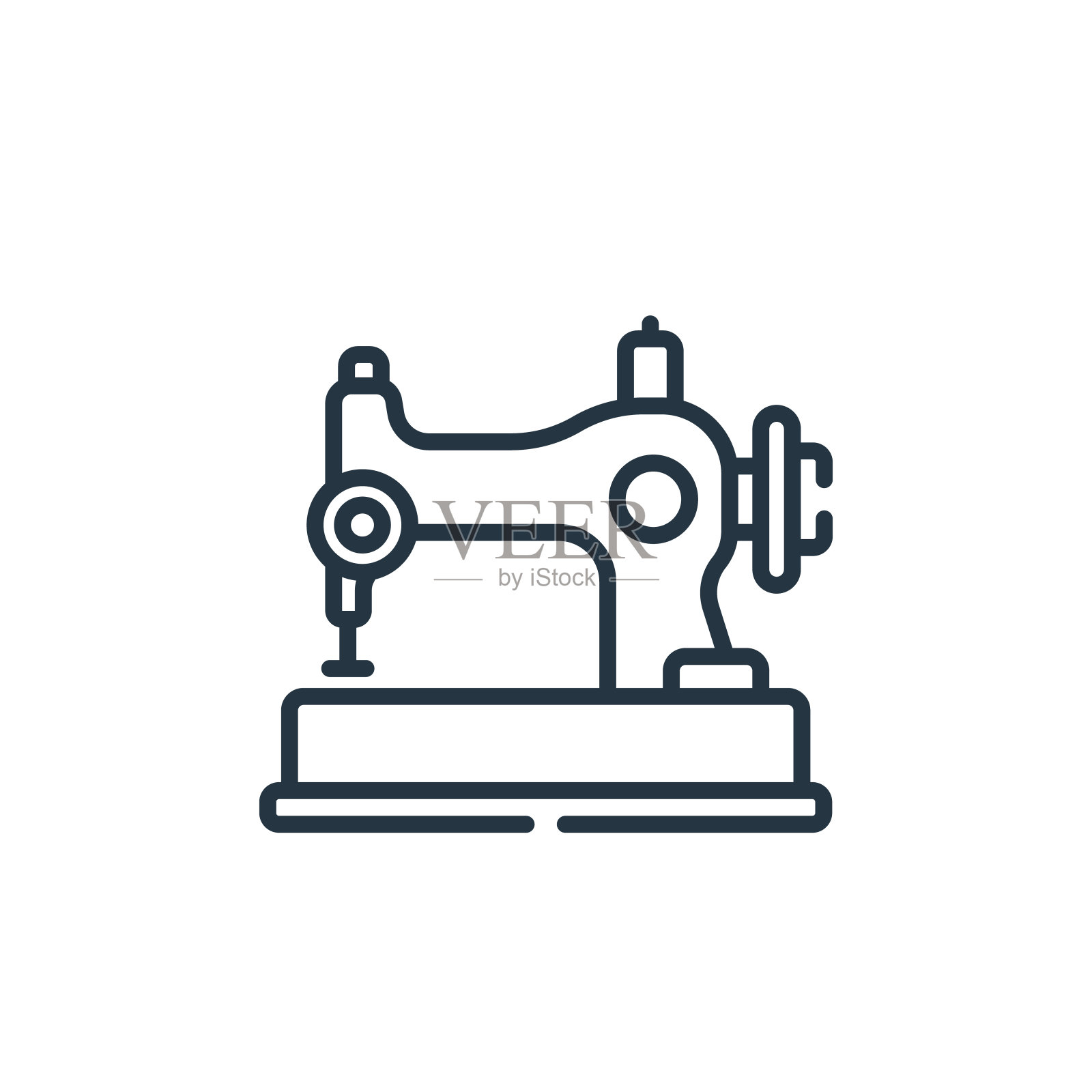 缝纫机矢量图标孤立的白色背景。轮廓线,细线缝纫机图标,用于网站设计和手机,应用程序开发。细线缝纫机轮廓图标向量。插画图片素材