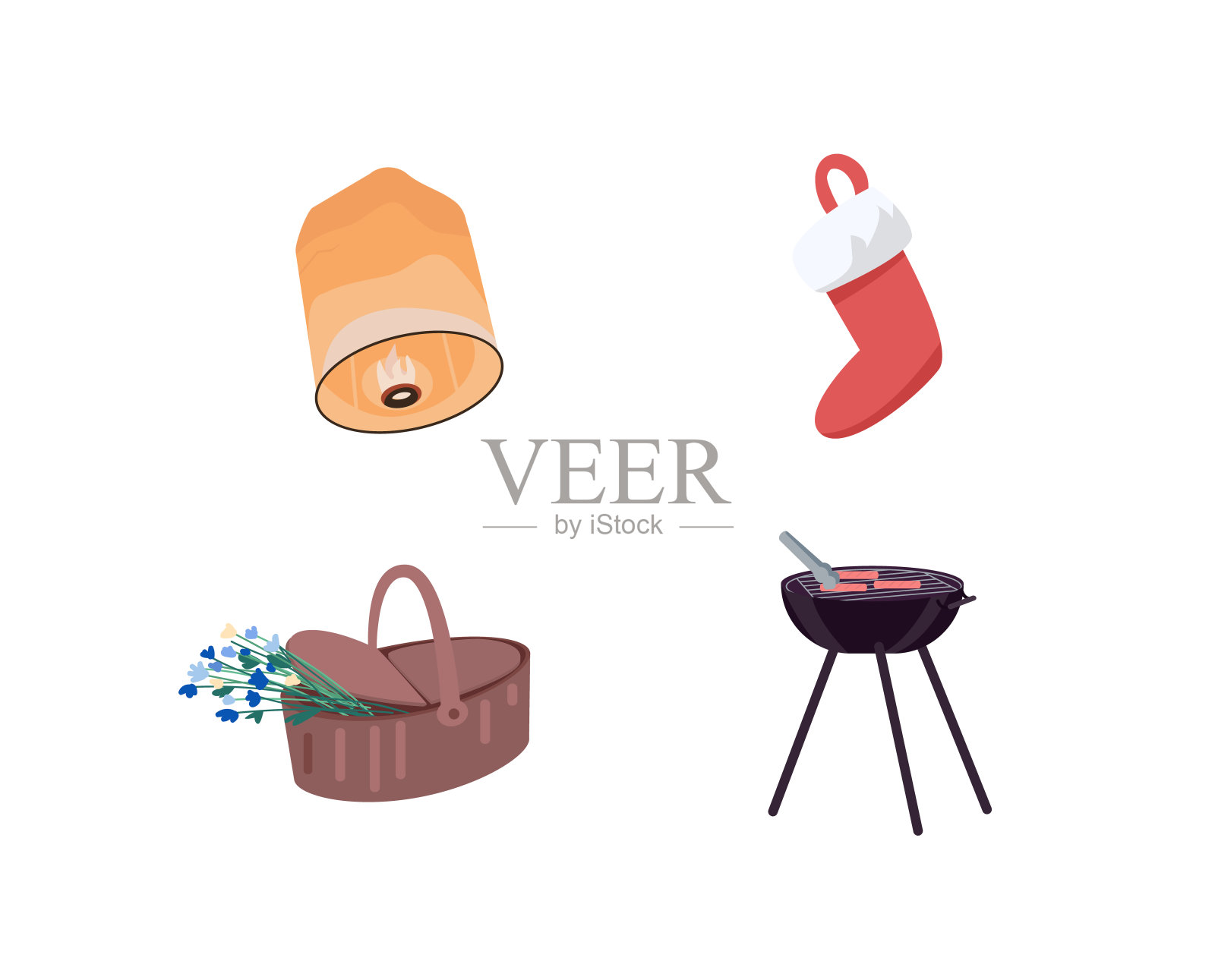 节日装饰平面色彩向量对象集插画图片素材