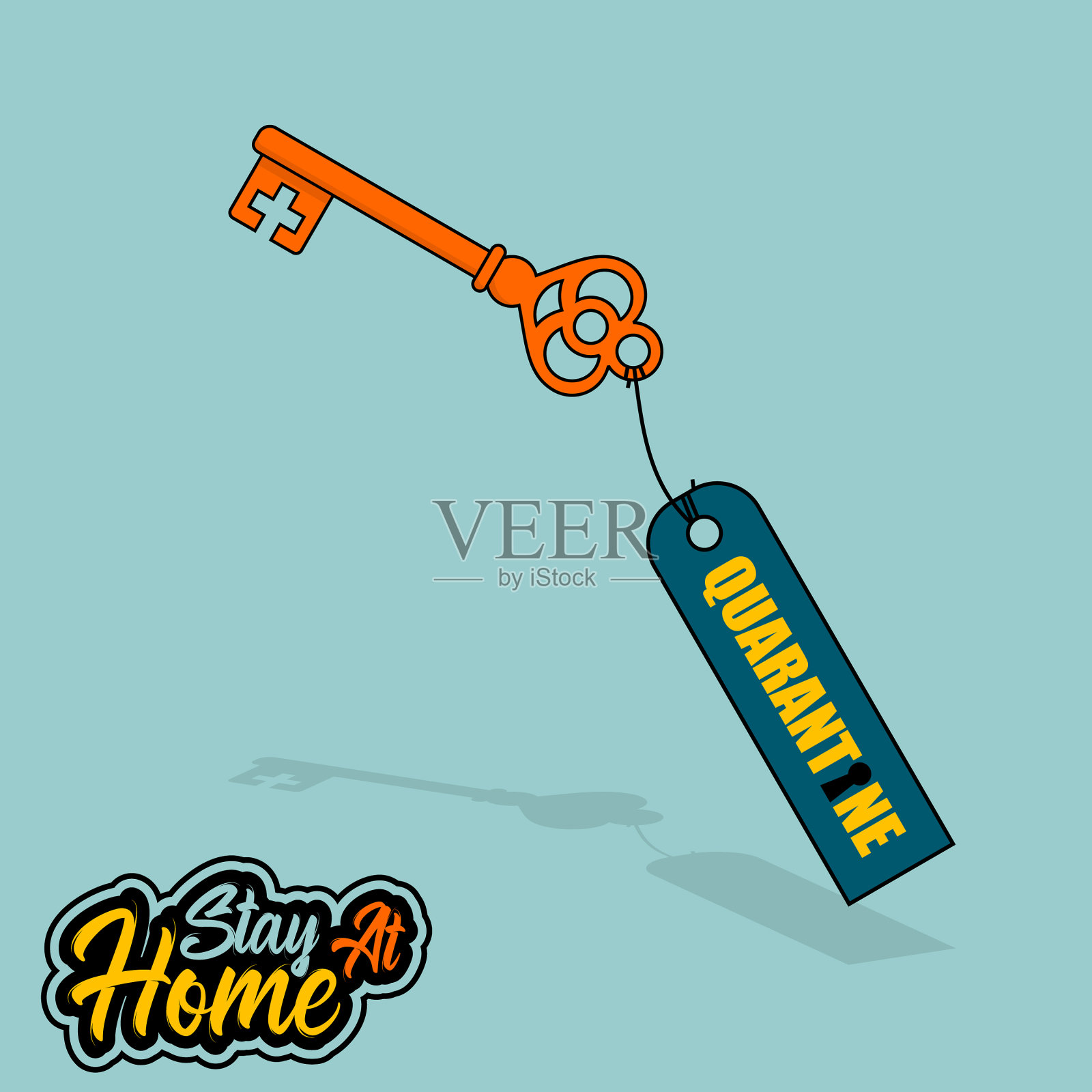 带隔离标签的钥匙留在家里插画图片素材