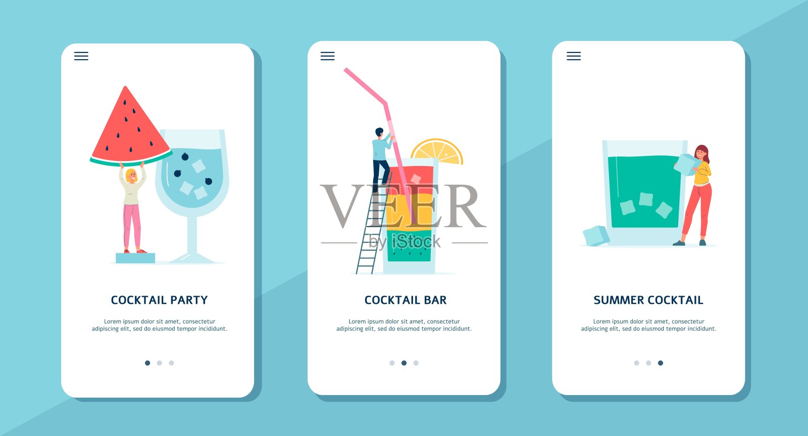 手机屏幕设置的人制作夏季鸡尾酒,平面矢量插图。插画图片素材