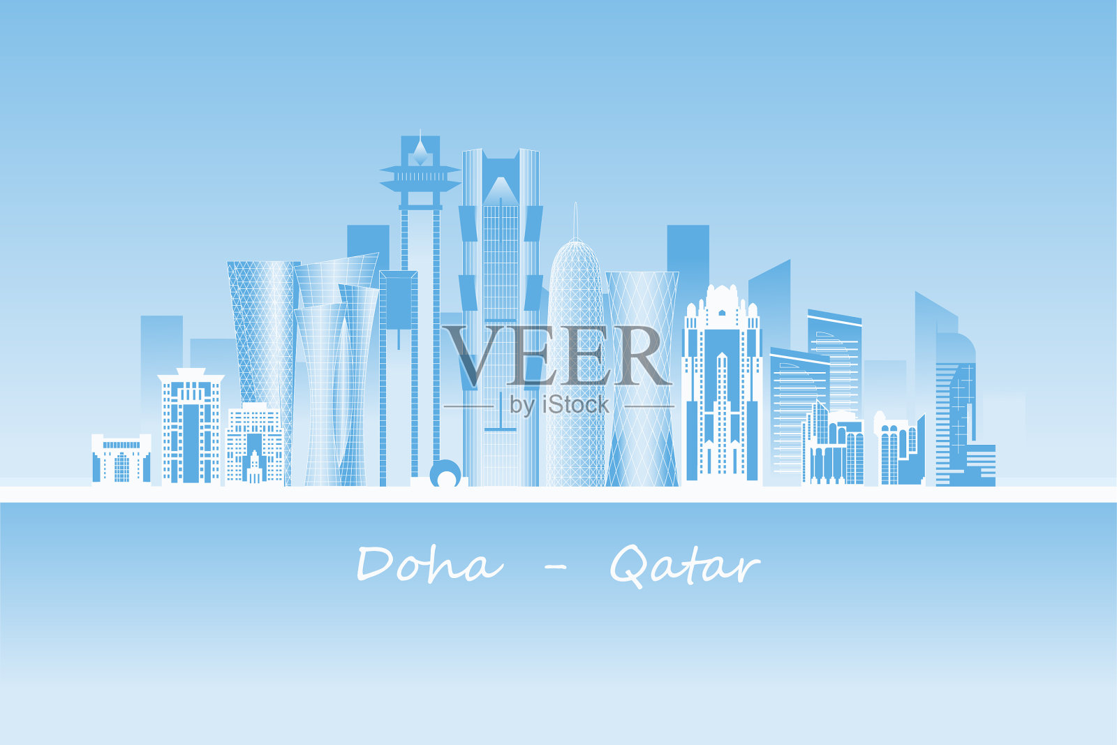 多哈城市天际线国家卡塔尔插画图片素材