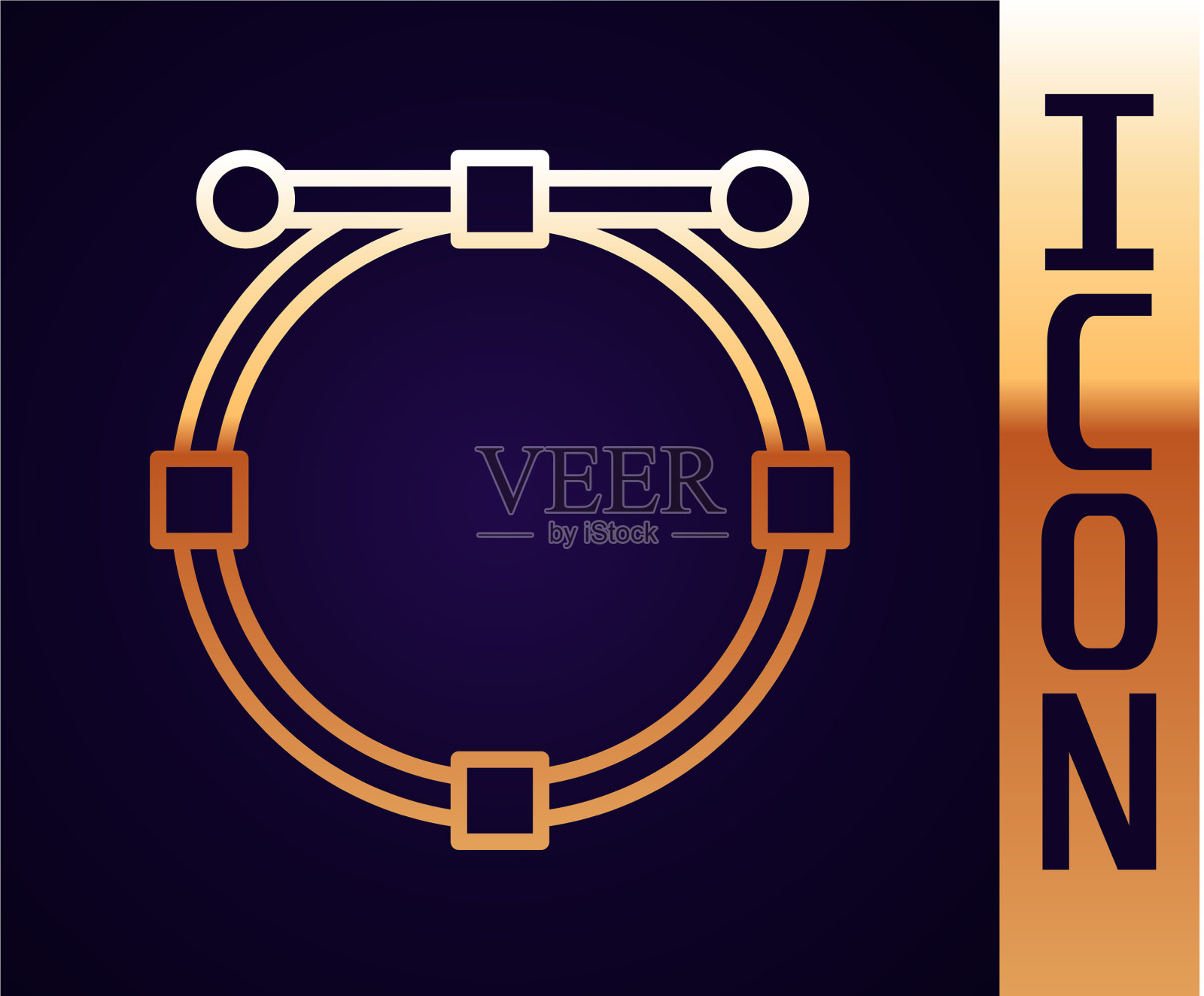 带有贝塞尔曲线图标的金线圆形横幅插画图片素材