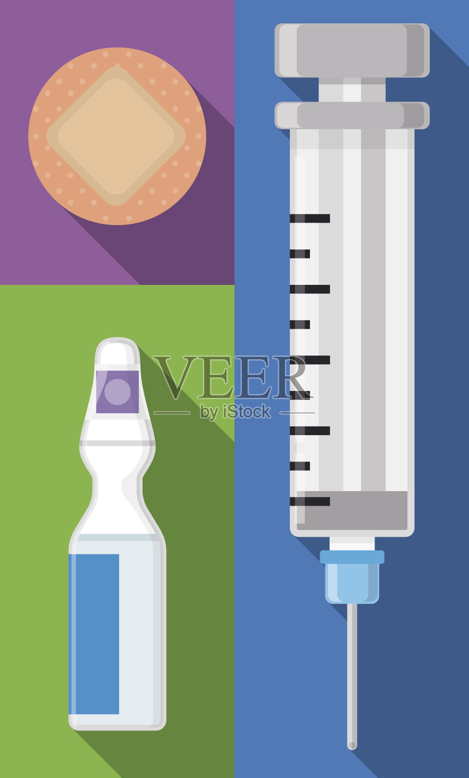 准备好使用的疫苗接种包:安瓿,注射器和圆形膏药插画图片素材