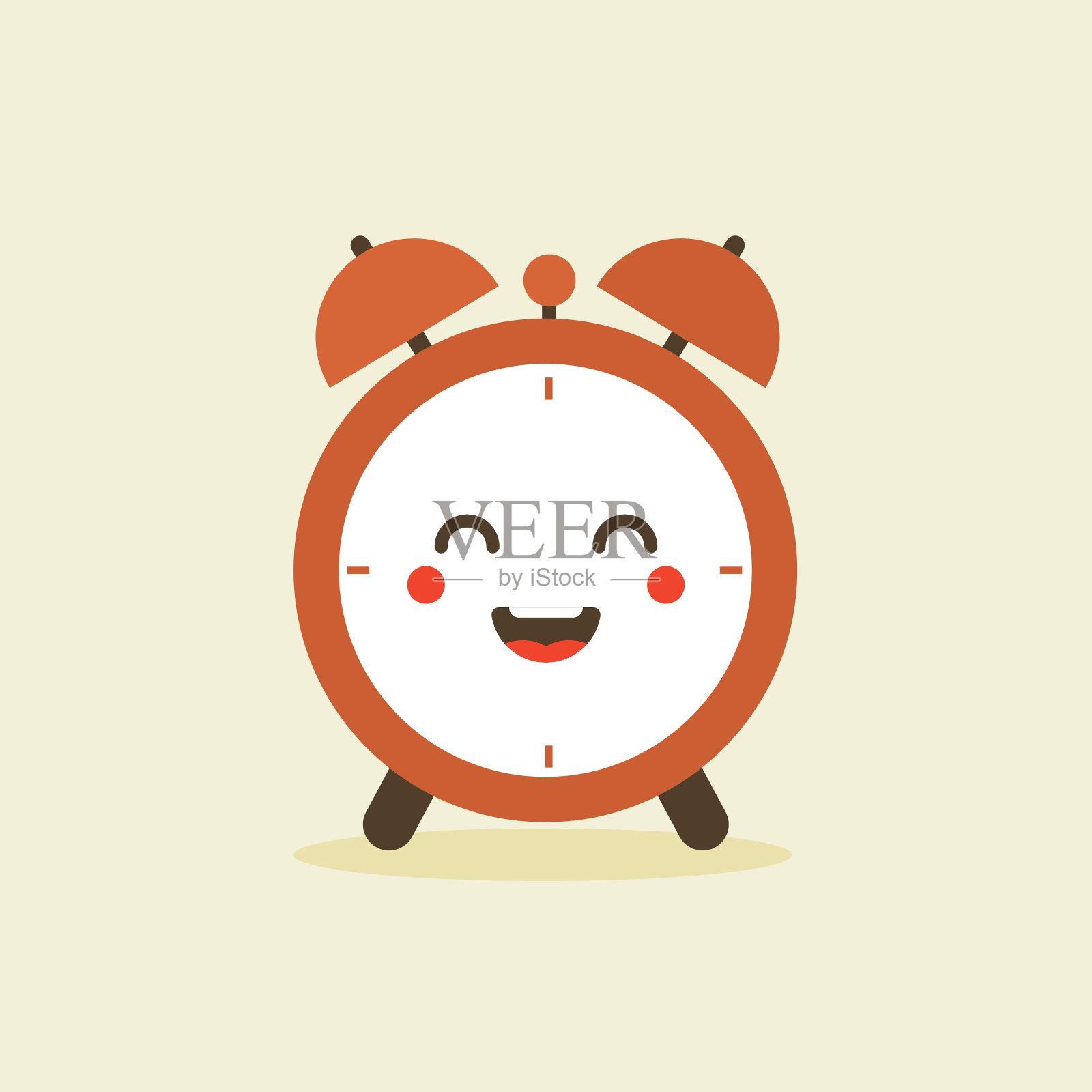 可爱和可爱的性格的闹钟。可爱微笑快乐闹钟闹钟。矢量平面卡通人物插图图标设计插画图片素材