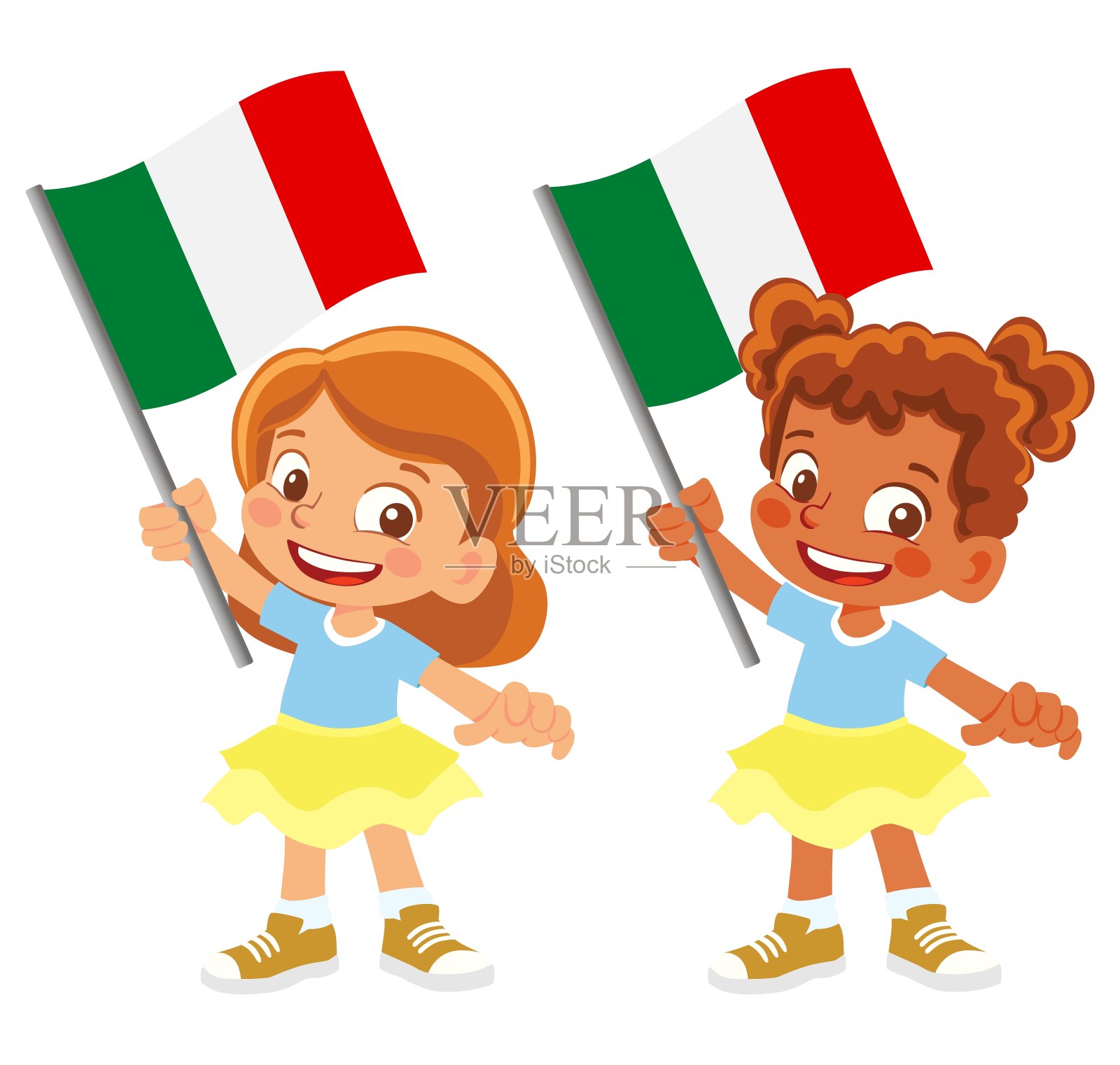 手持意大利国旗的孩子插画图片素材
