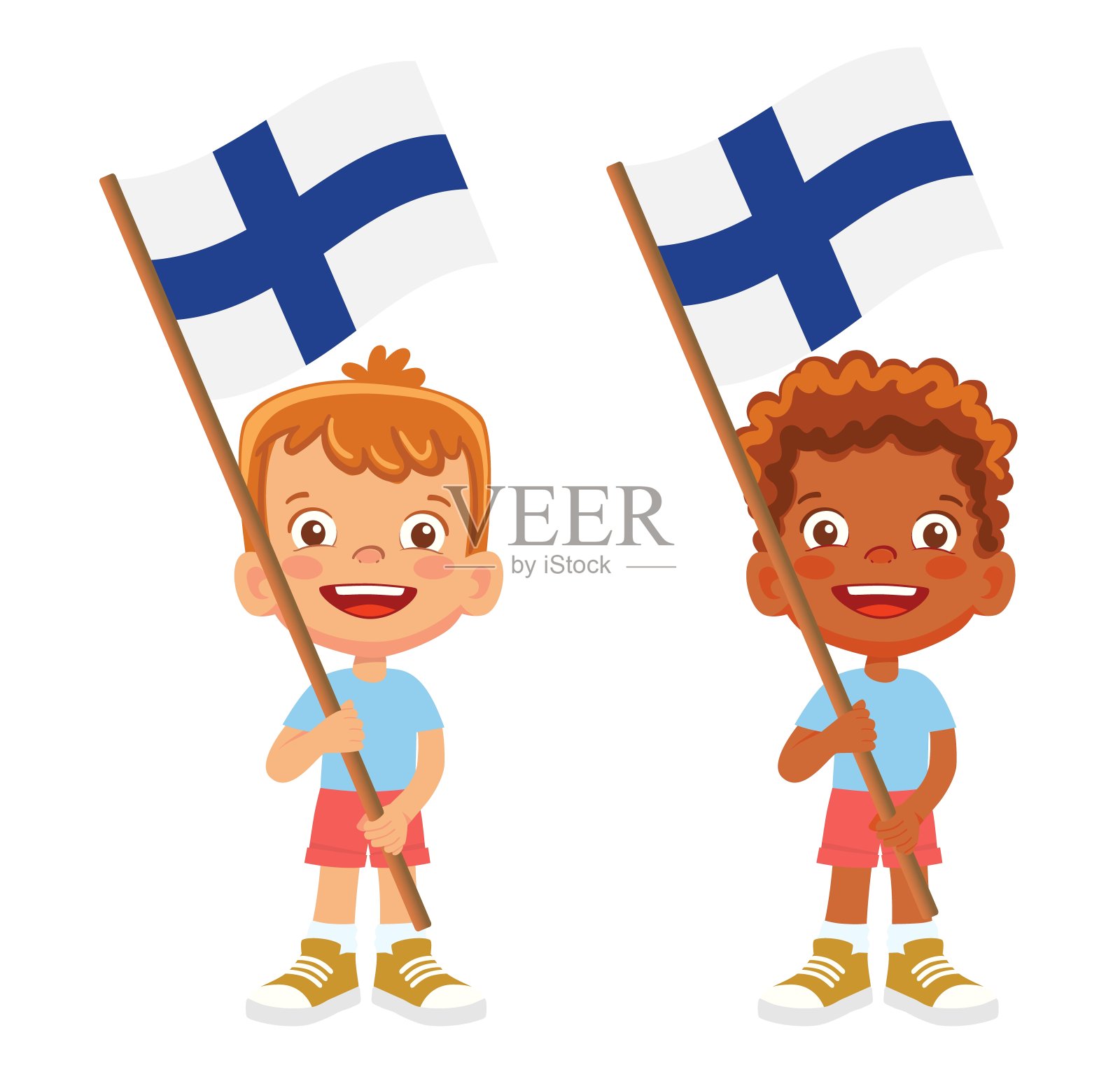 手持芬兰国旗的孩子插画图片素材