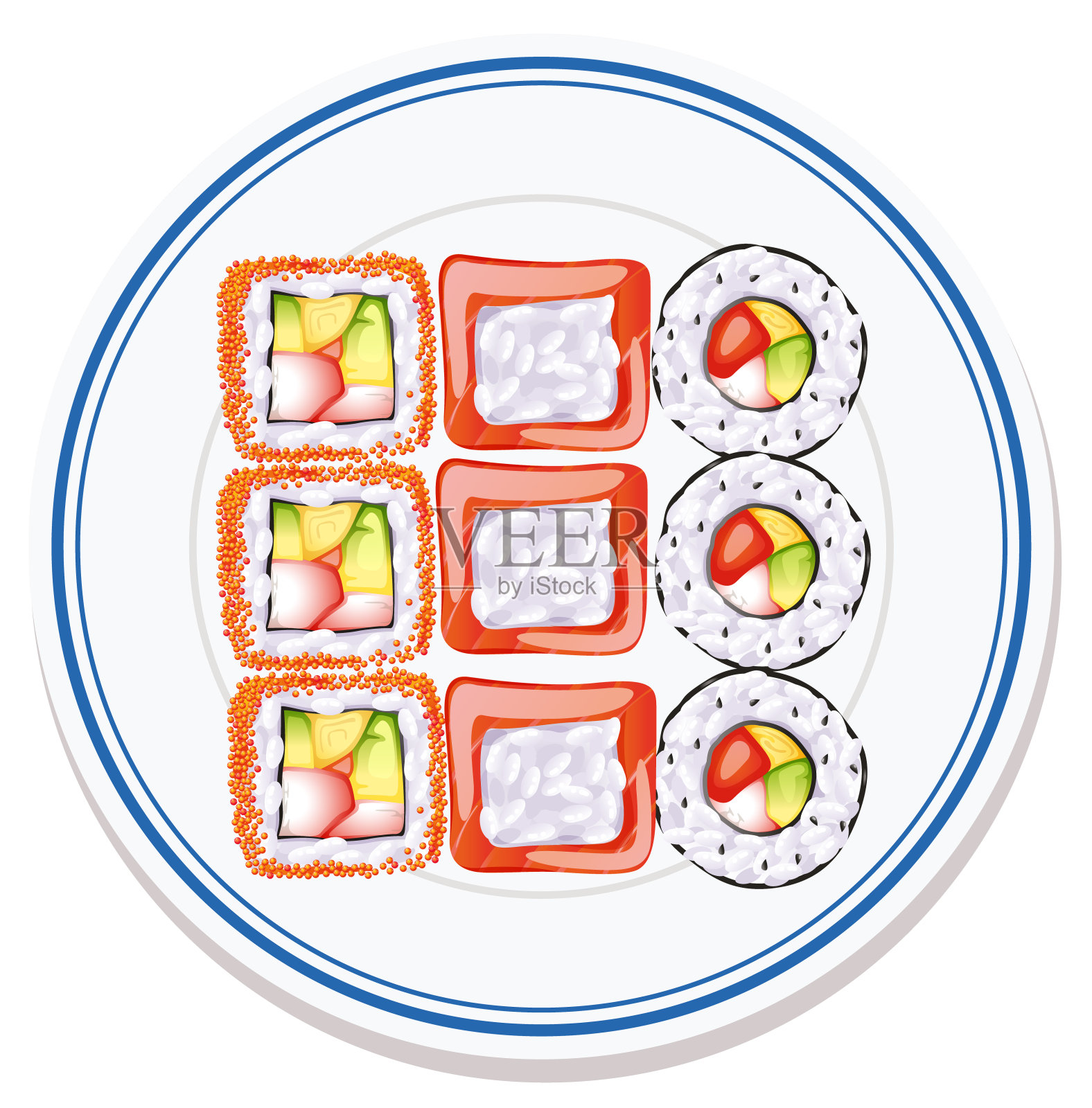 盘子上食物的鸟瞰图插画图片素材