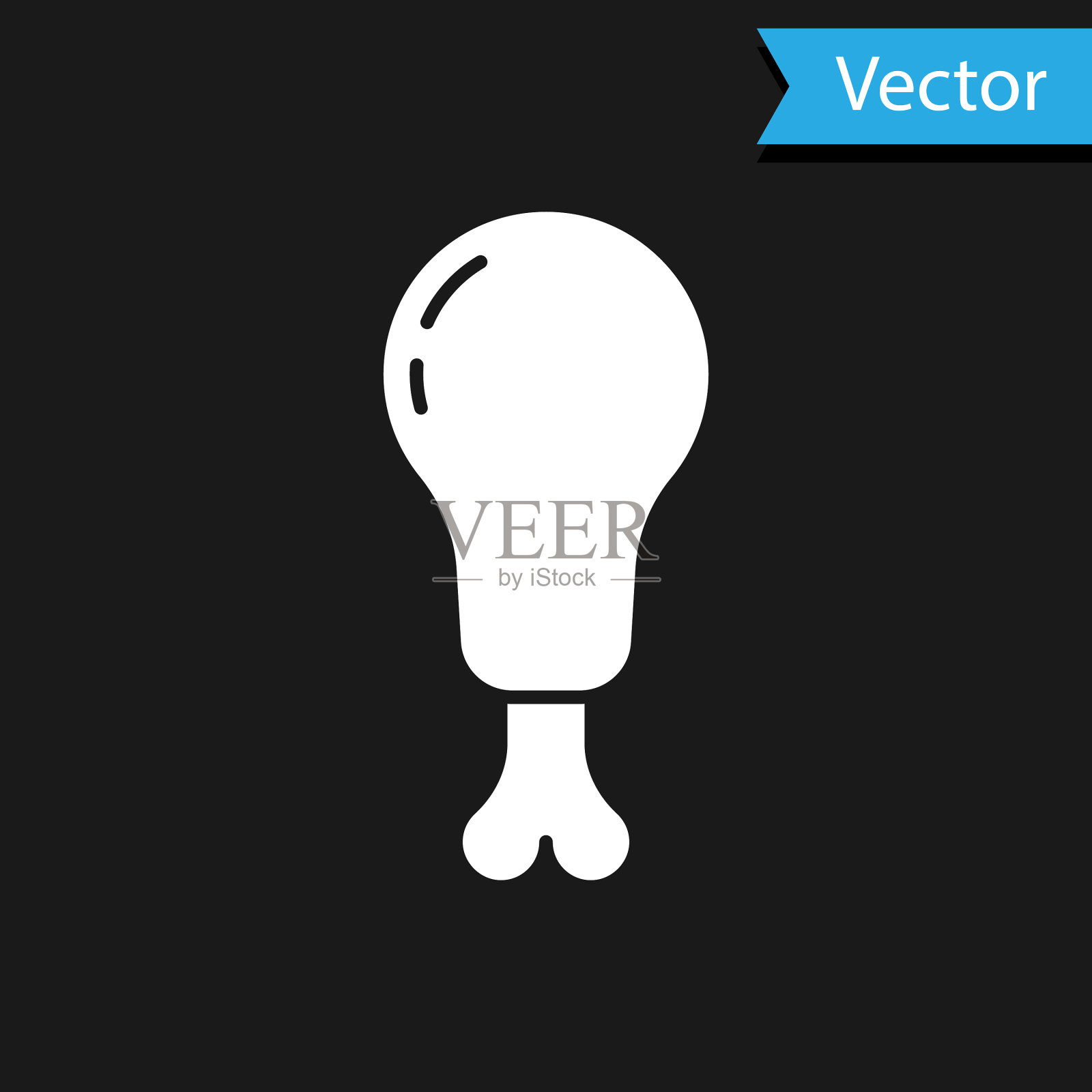 白色鸡腿图标孤立在黑色上插画图片素材