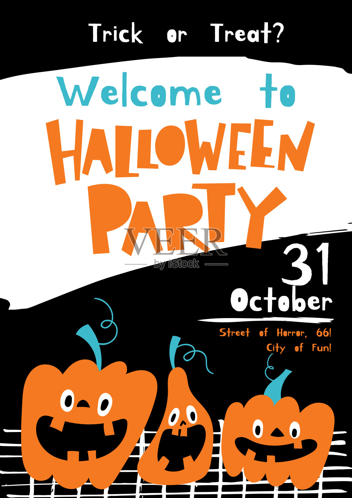 矢量欢迎万圣节派对海报在卡通扁平风格插画图片素材