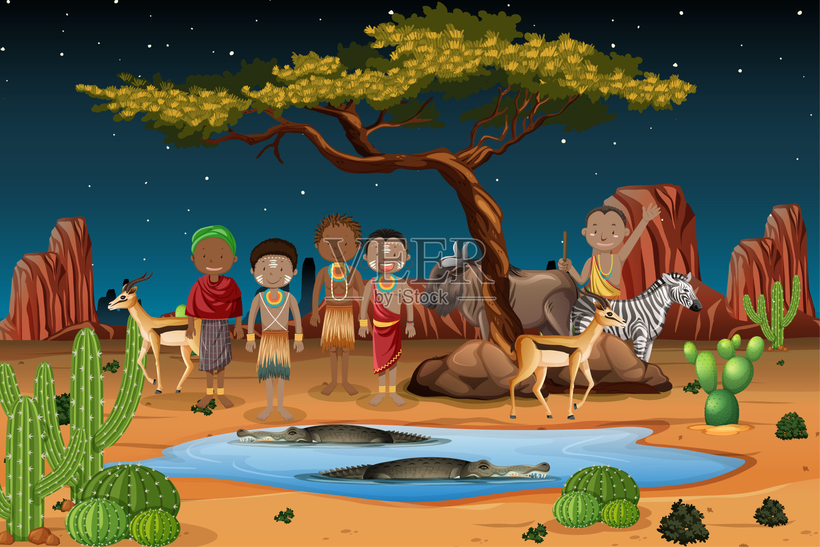 以自然为背景的非洲民族部落的传统服饰插画图片素材
