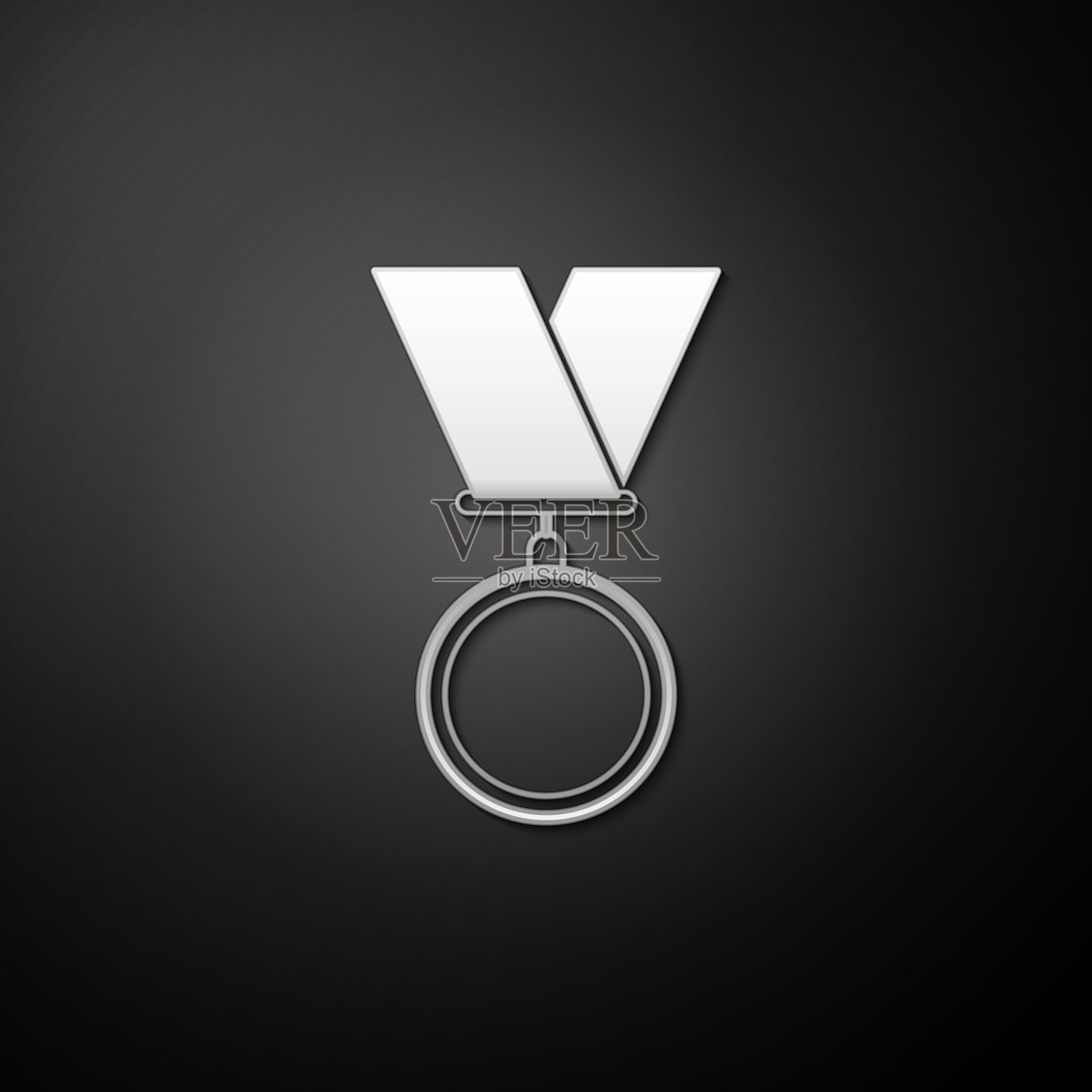 银牌图标孤立在黑色背景。赢家的象征。长阴影风格。向量插画图片素材